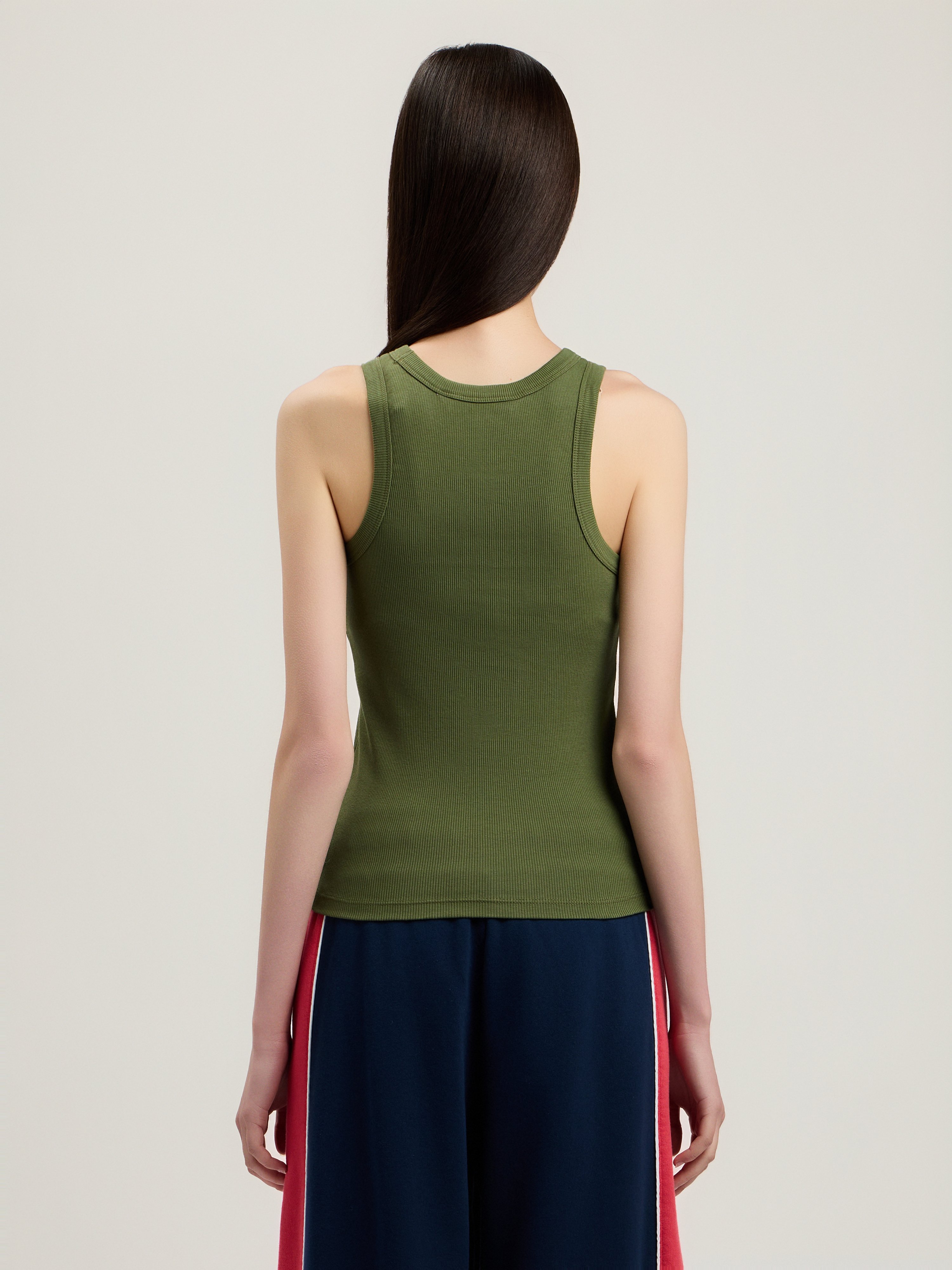 Palm Angels Logo Rib Tank Top Sleeveless Design In Green