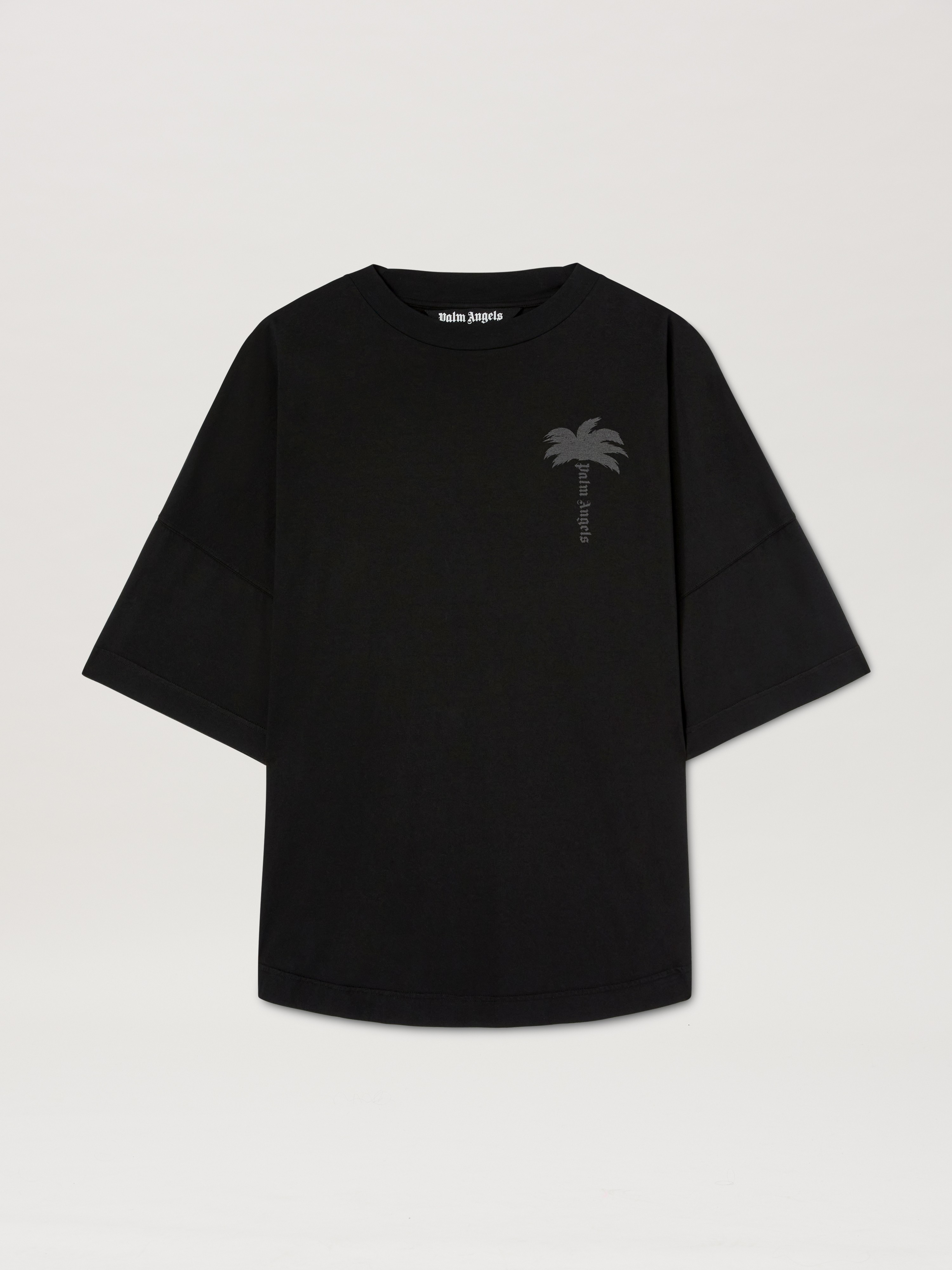 Palm Angels Blue Cotton T-shirt With Palm Print And Logo