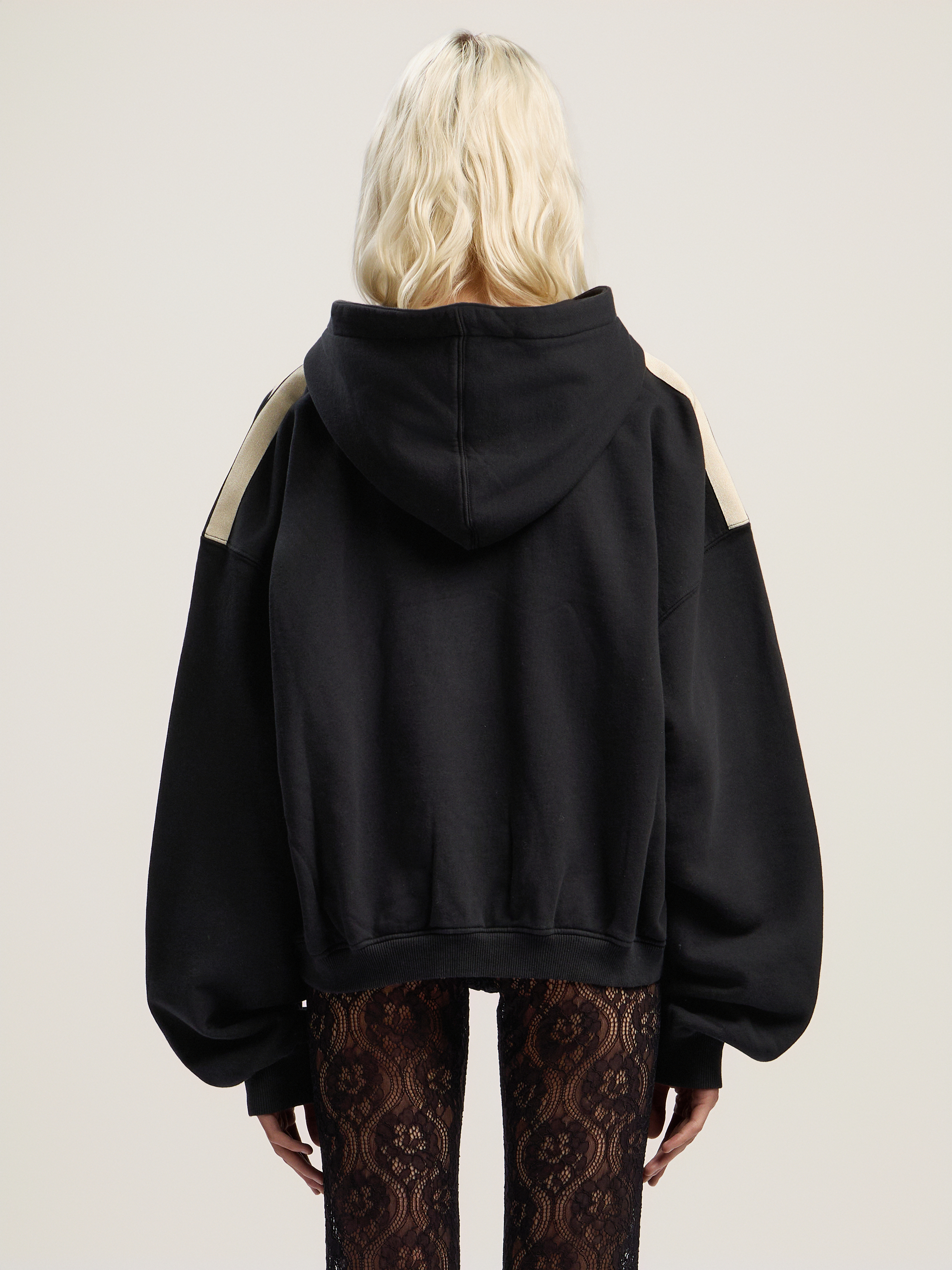 Palm Angels Curved Logo Track Crop Hoody In Black