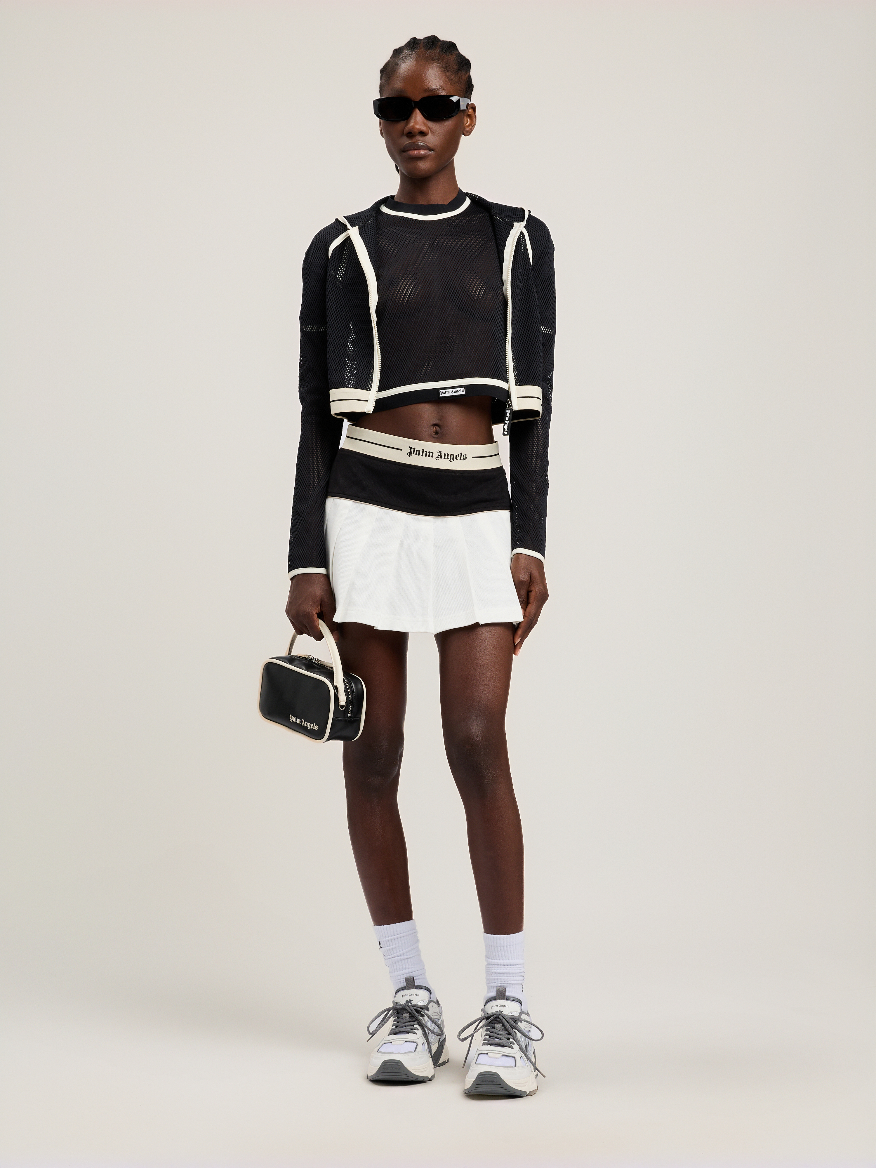 Palm Angels Logo Skirt Straight Cut Contrast Waistband In Multi
