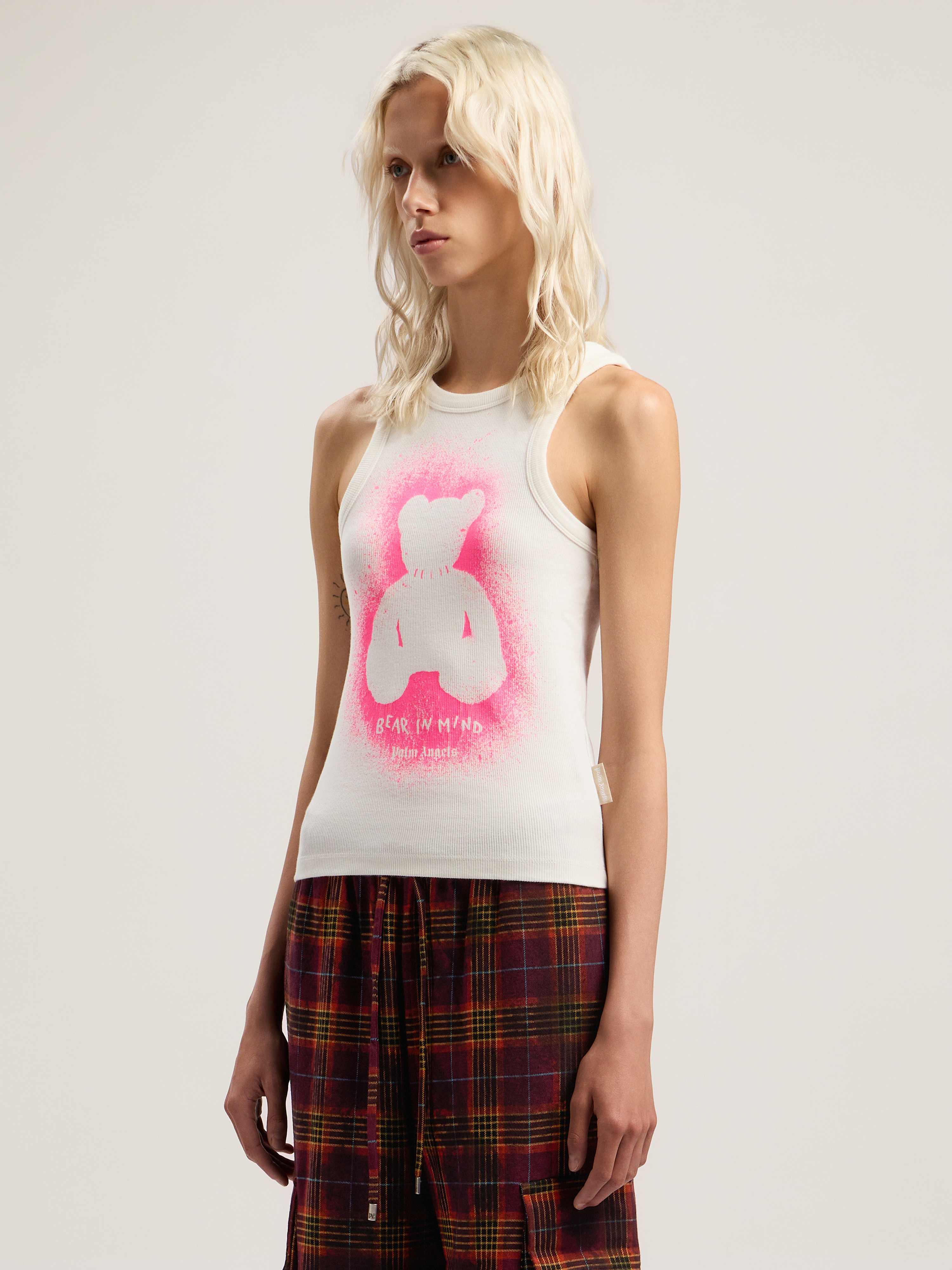 Palm Angels Spray Bear Tank Top In White