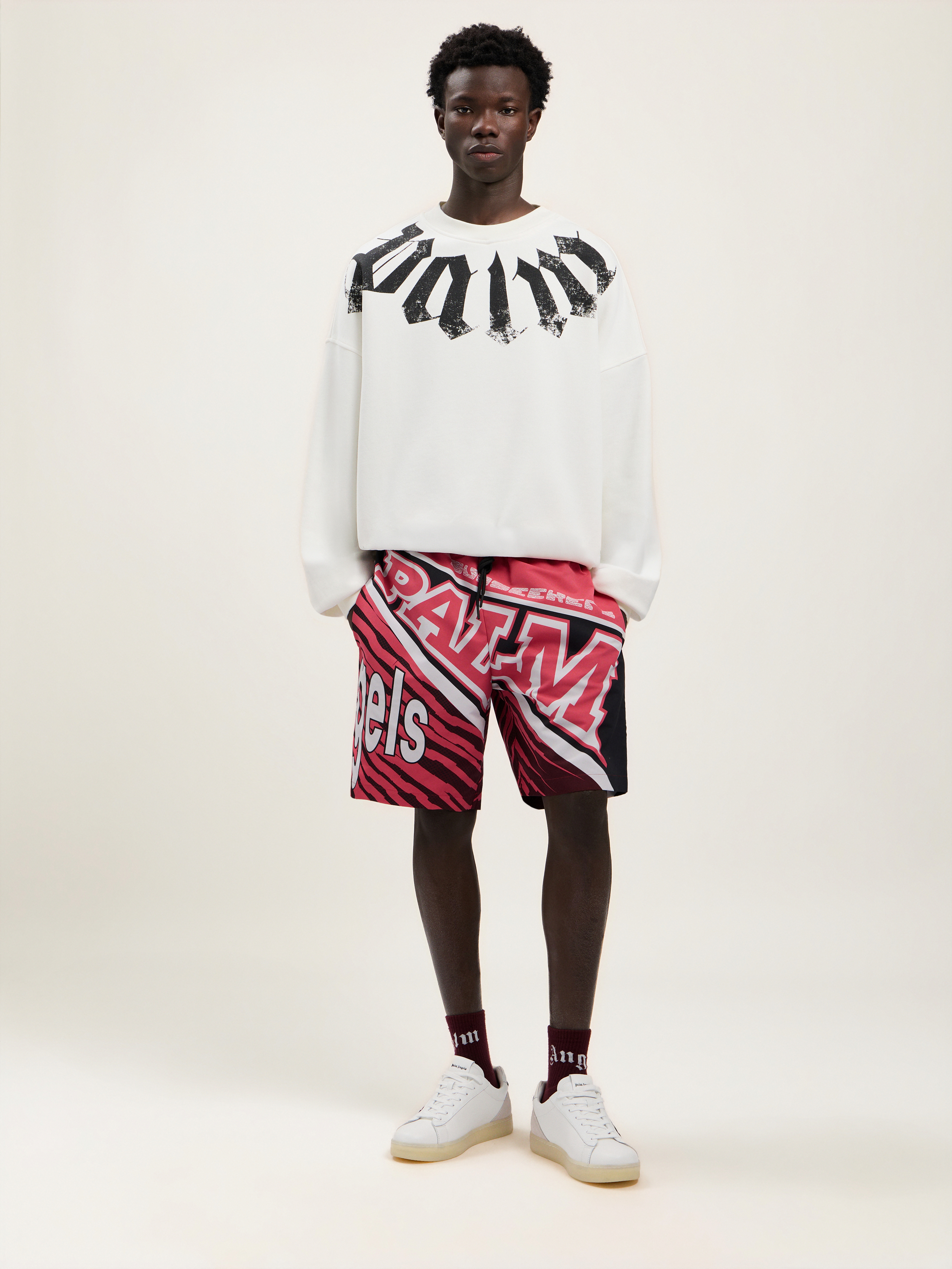 Palm Angels Men White Logo Crew Neck Sweatshirt, Xl Luxury Sweatshirts & Hoodies For Men Darveys