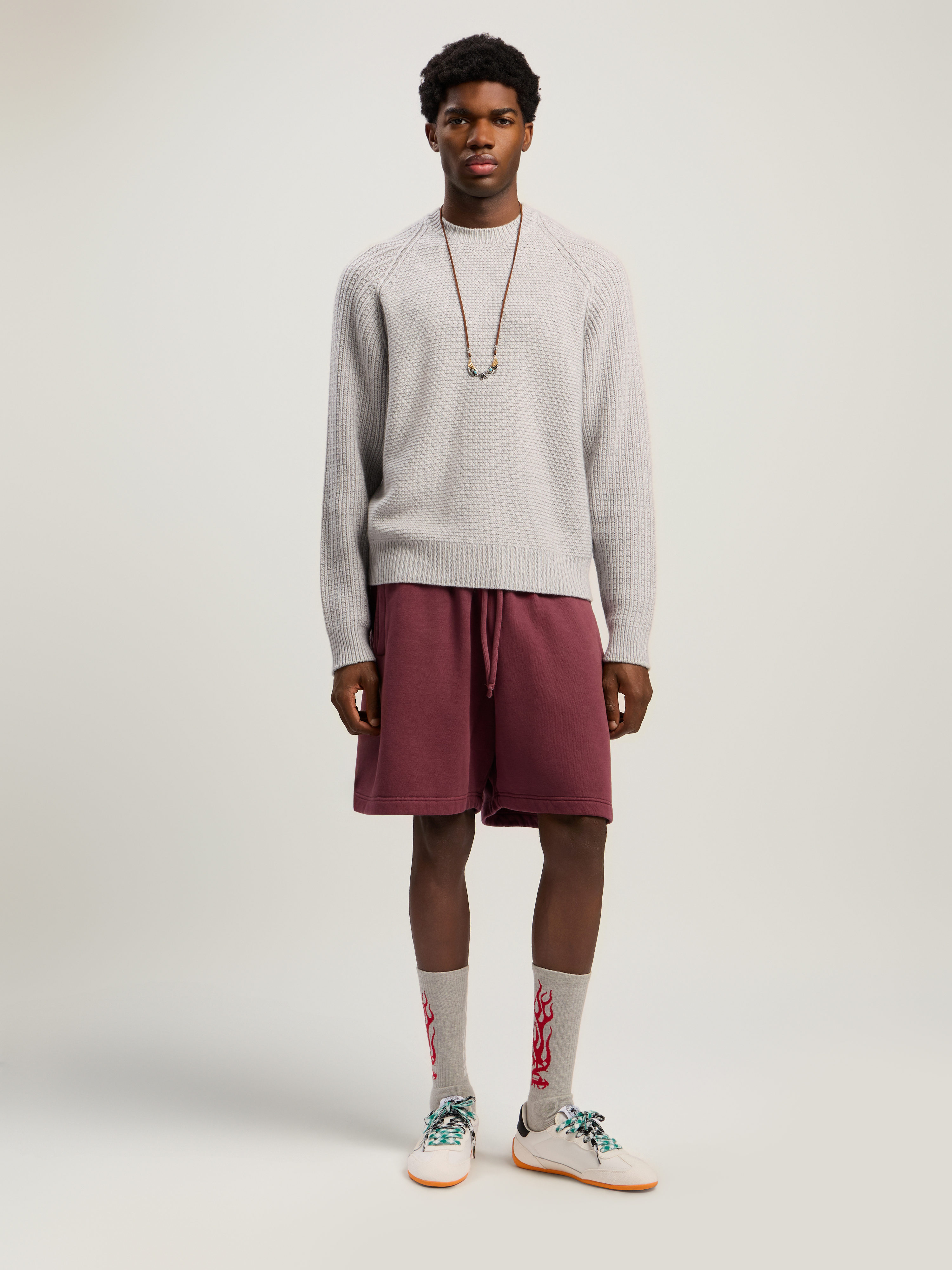  Palm Angels Curved Logo Ribbed Sweater Man  Grey Melange - Off White 