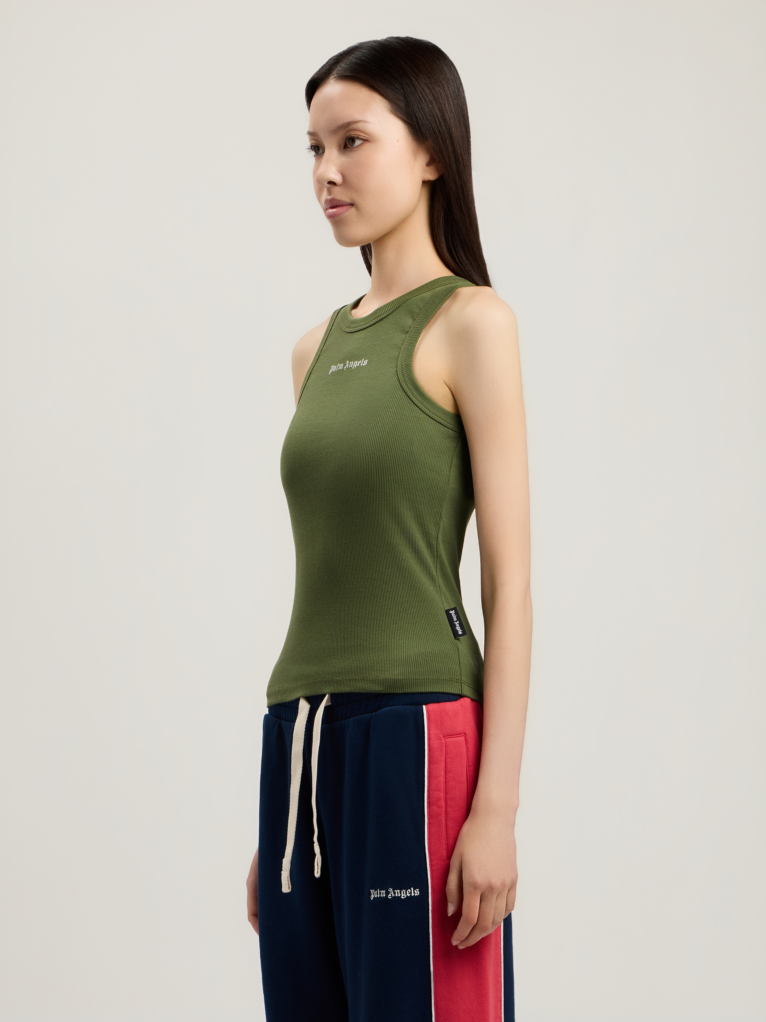 Palm Angels Logo Rib Tank Top Sleeveless Design In Green