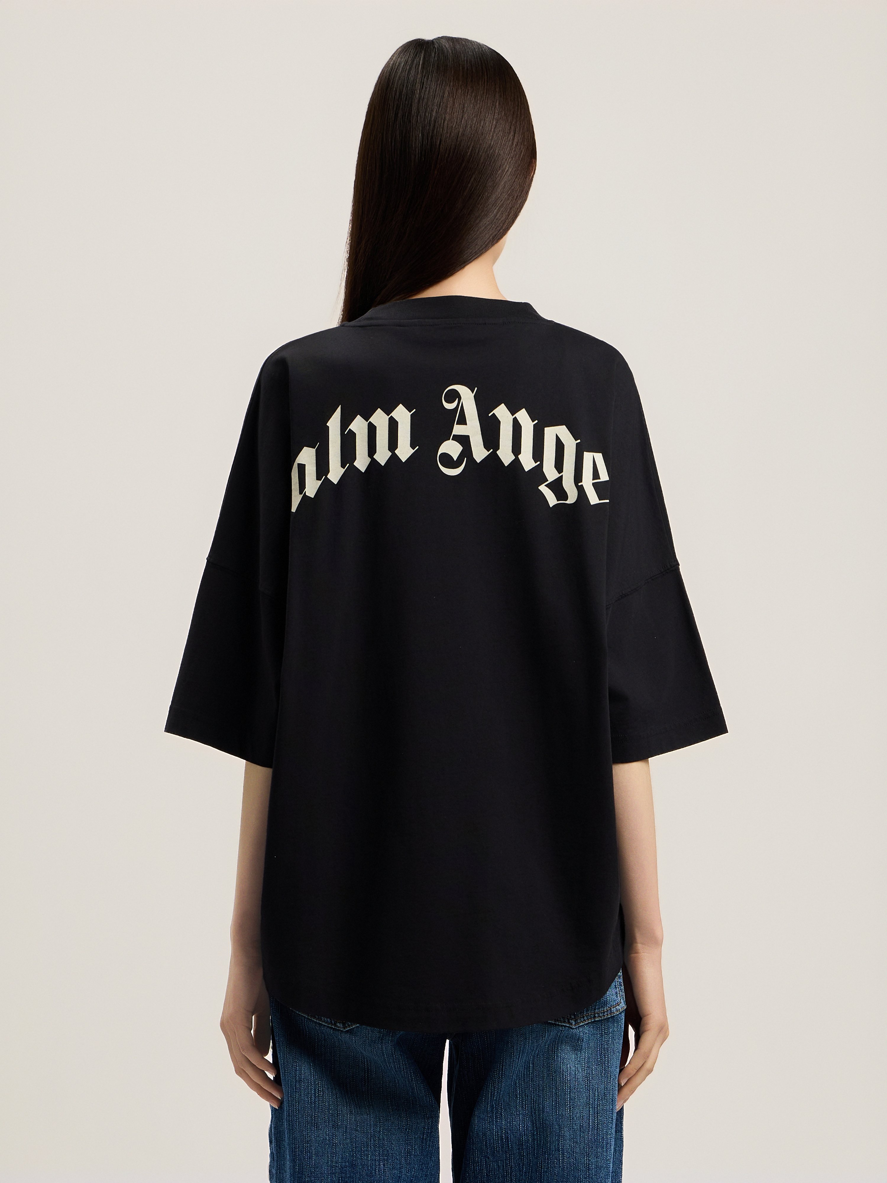 Palm Angels Curved Logo Oversized T-shirt In Black