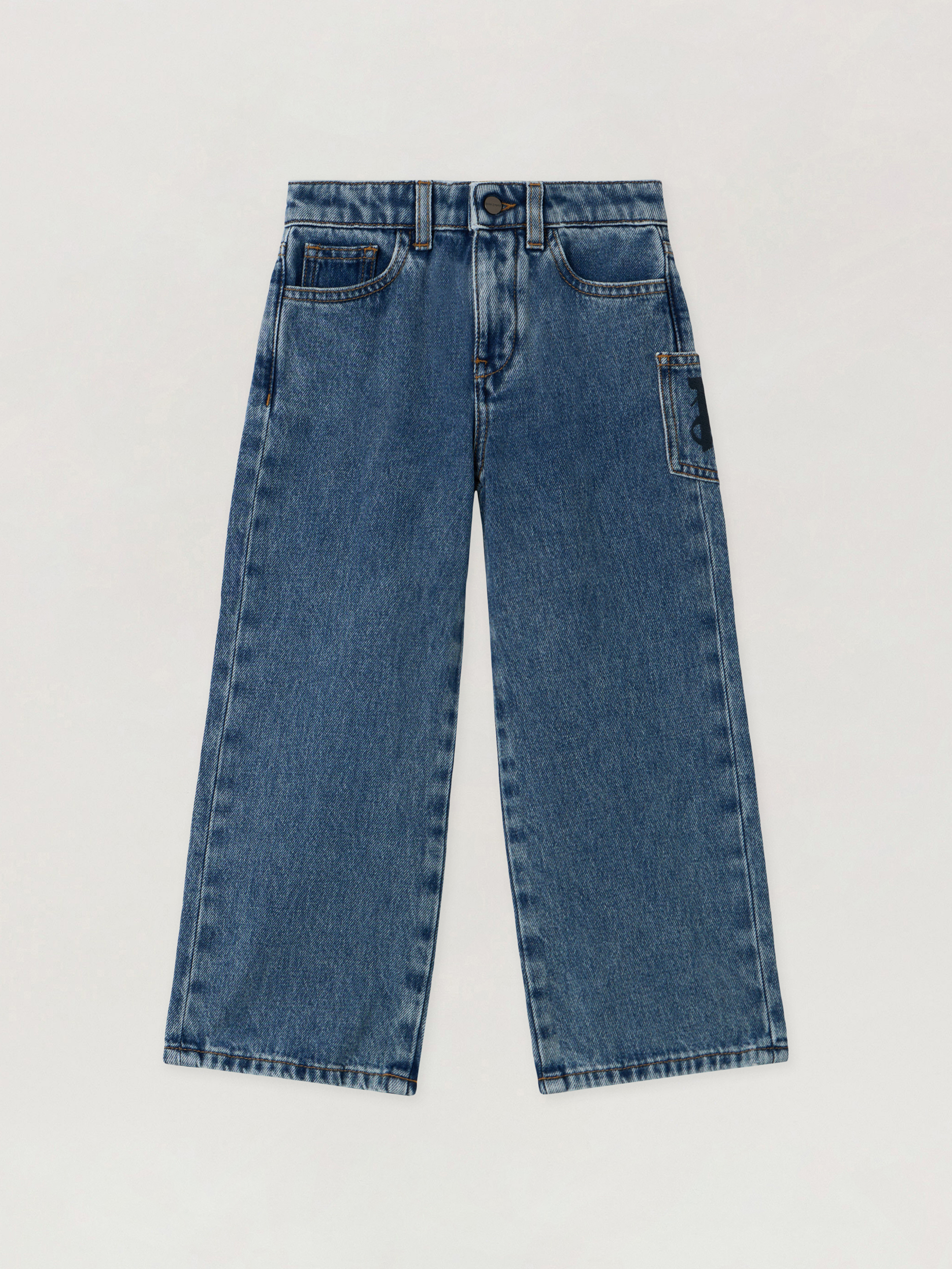 Palm Angels Pa Pocket Wide Leg Denim Pant In Blue