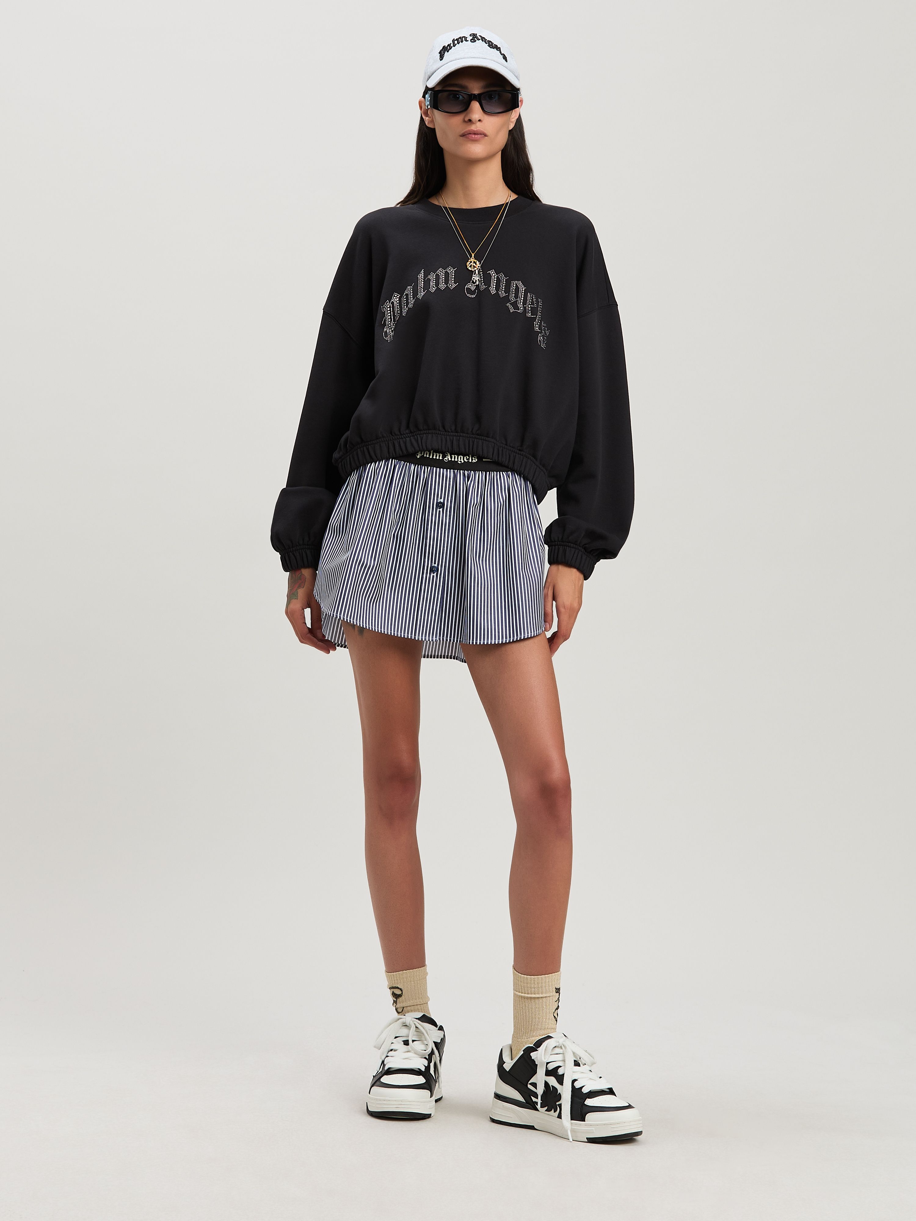Palm Angels Curvedl Logo Embroidered Cropped Sweatshirt