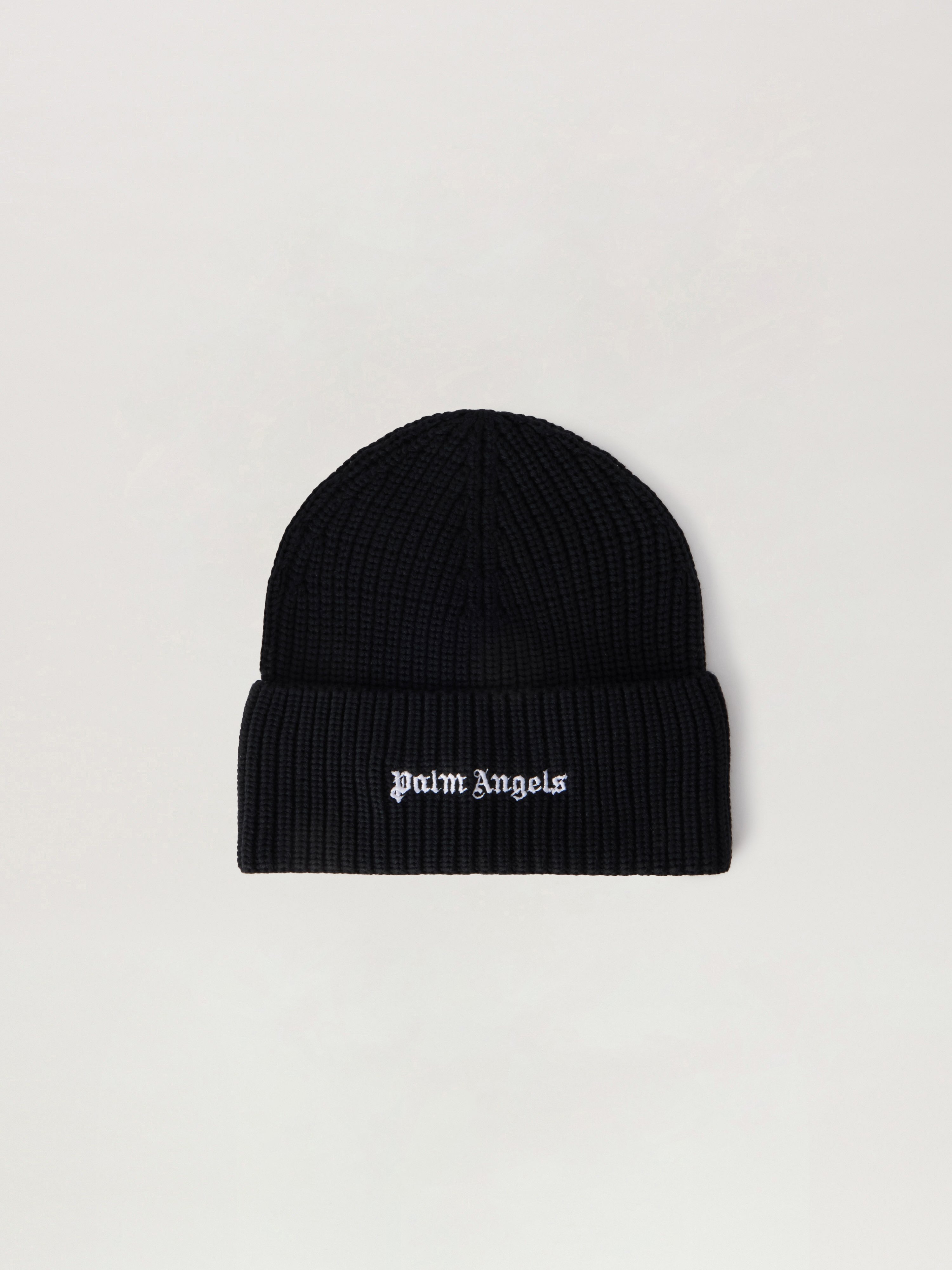 Palm Angels 下のみ Classic Logo Ribbed Beanie in BLACK OFF WHITE for Men | Palm Angels®
