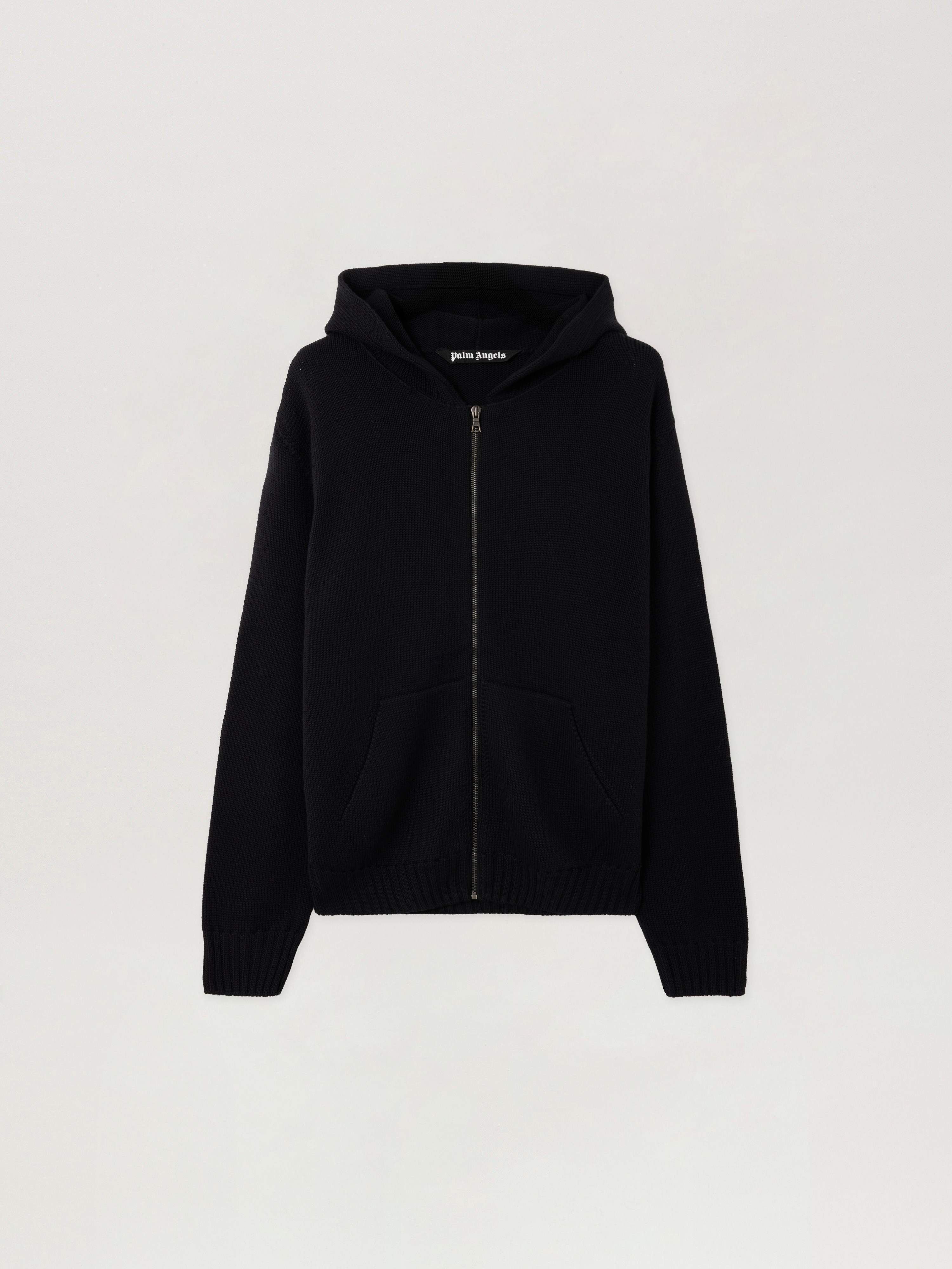 Curved Logo Knit Hoodie in BLACK OFF WHITE for Men | Palm Angels®