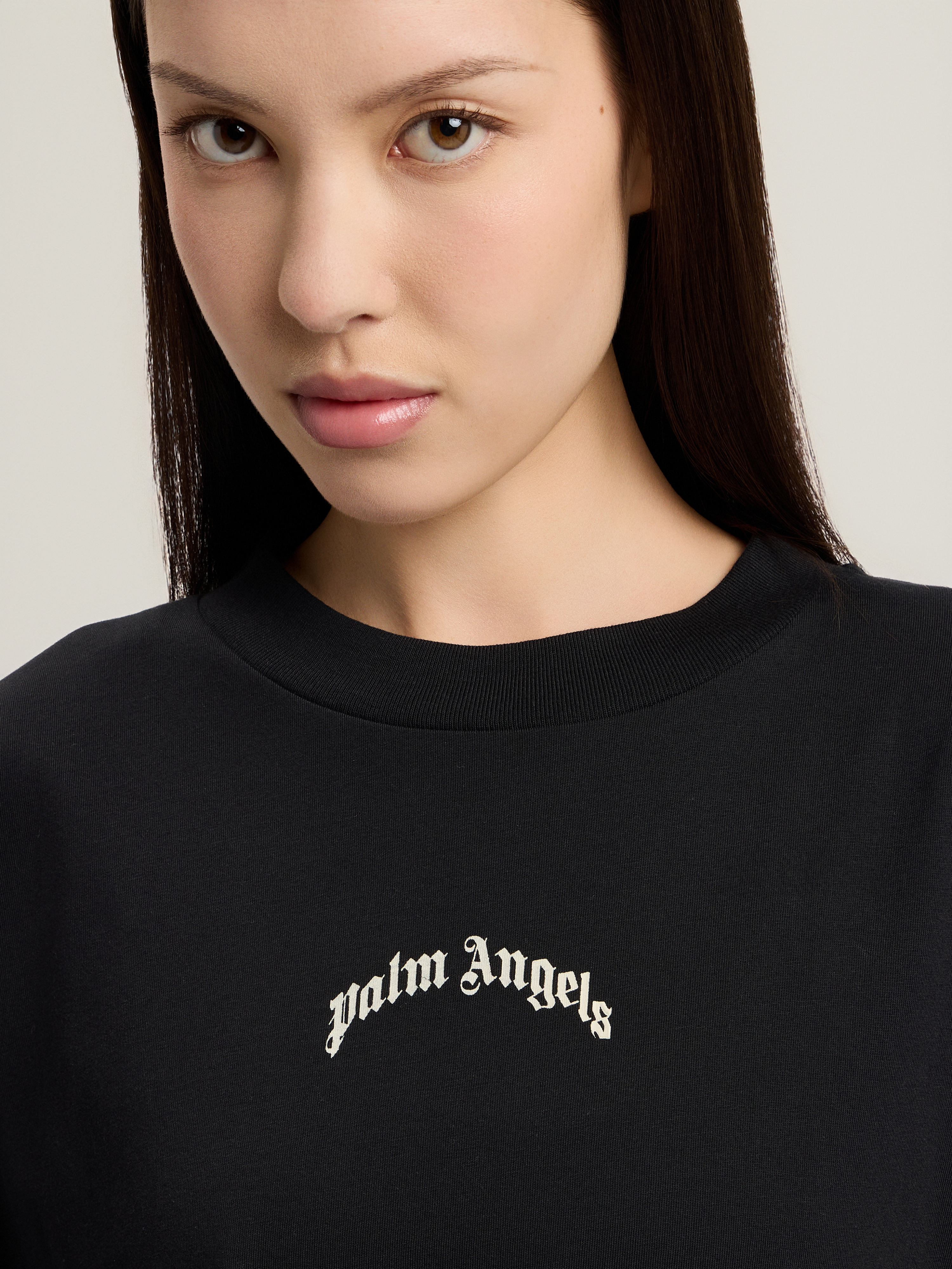 Palm Angels Curved Logo Oversized T-shirt In Black