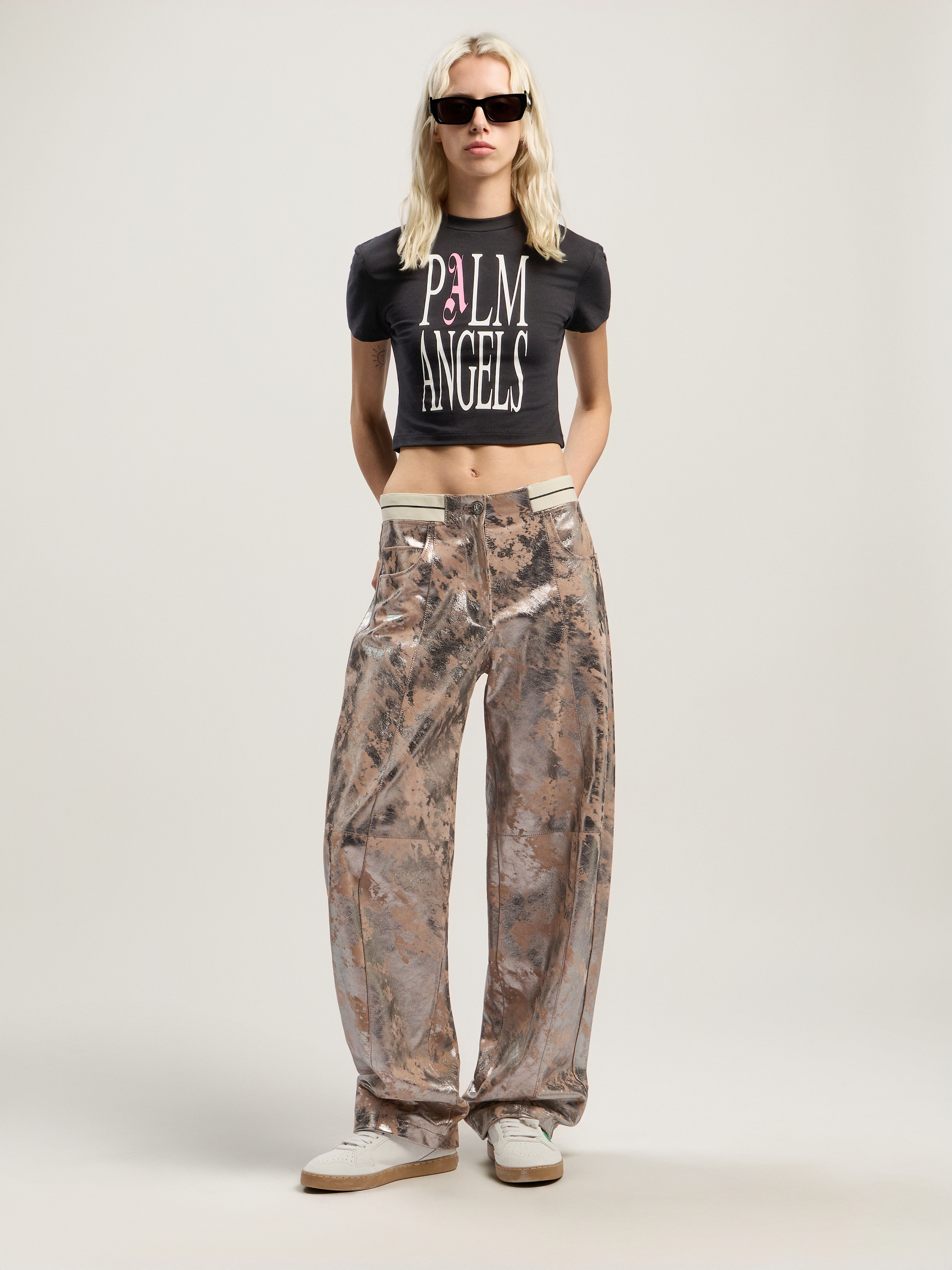 Flames Baby Tee in BLACK - OFF WHITE for Women | Palm Angels®