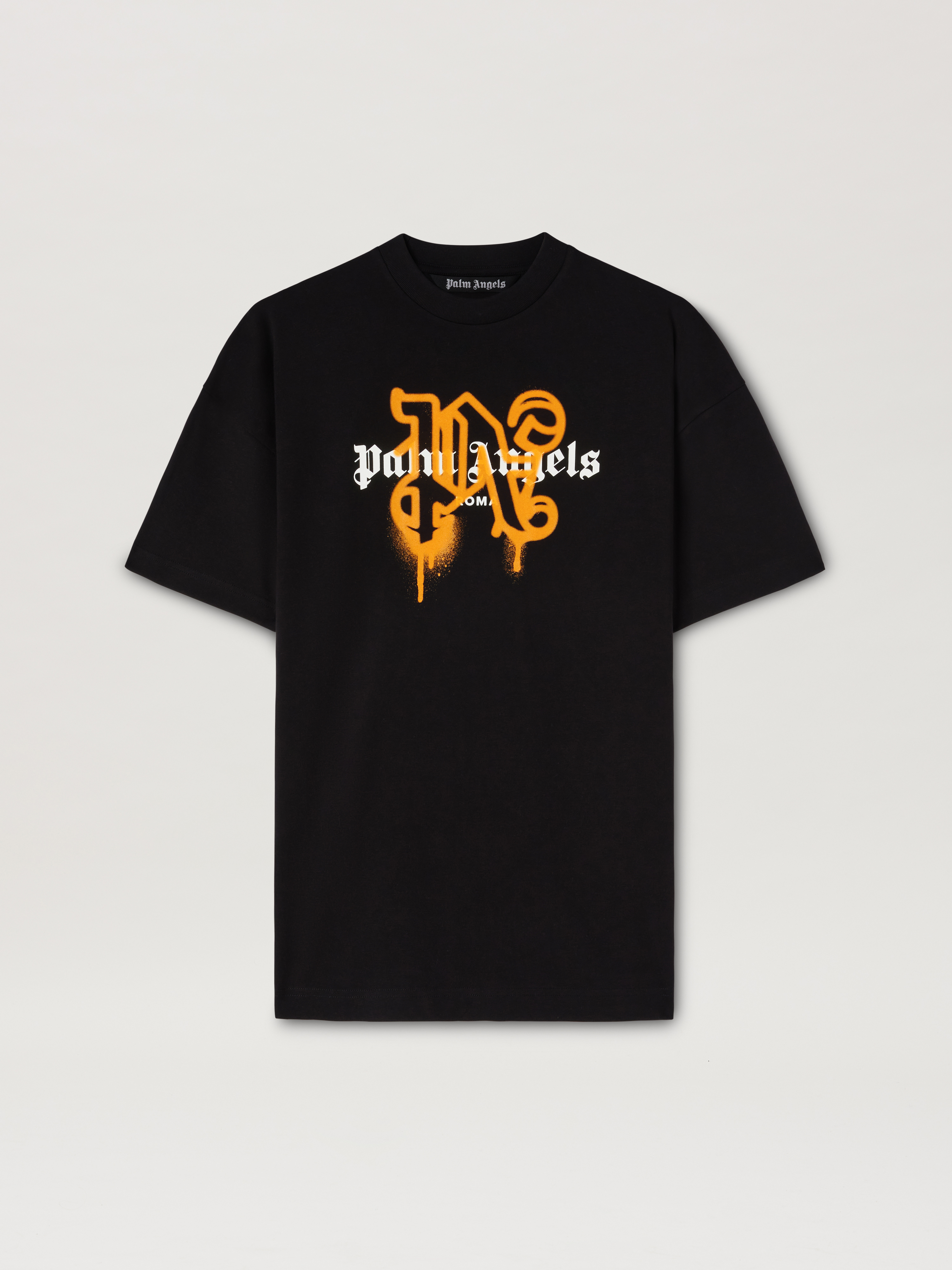 Roma Monogram Spray Tee in BLACK ORANGE for Men | Palm Angels®