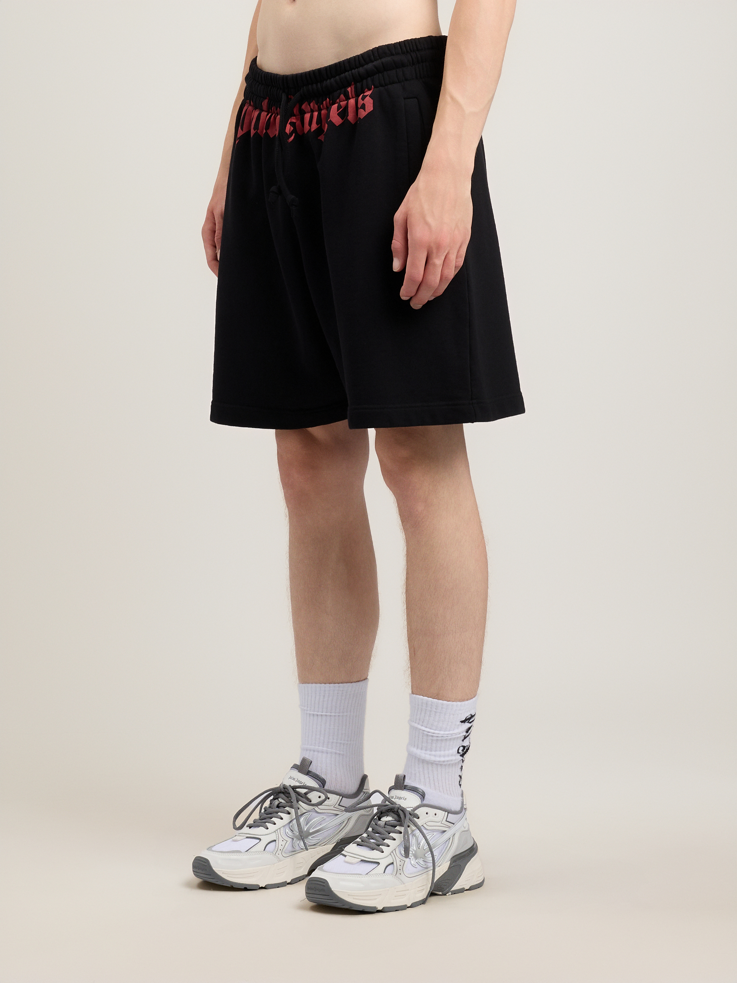 Palm Angels Men's Waist Logo Cotton Sweat Shorts In Black