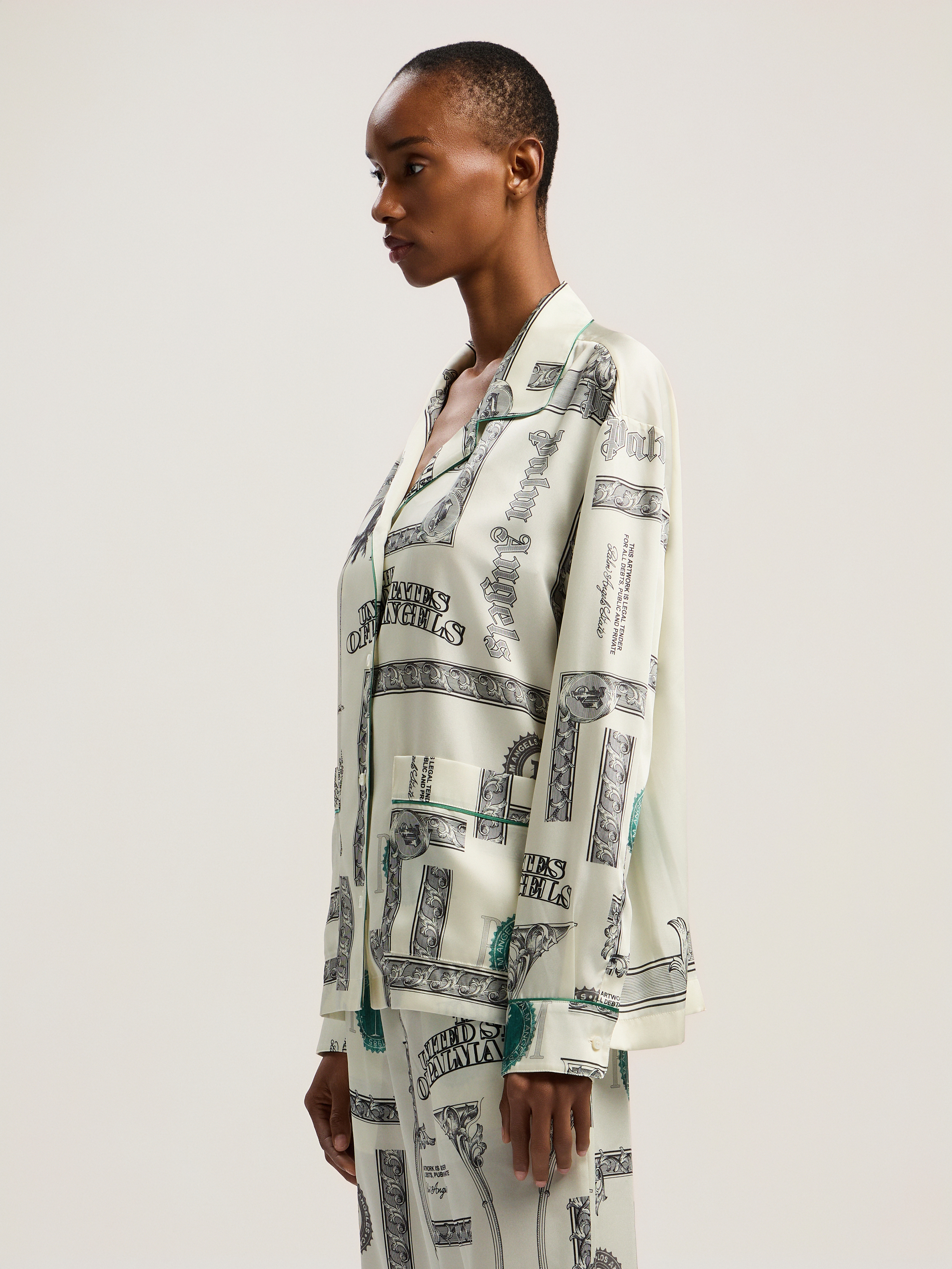 Palm Angels Dollar Print Pajama Shirt In Metallic