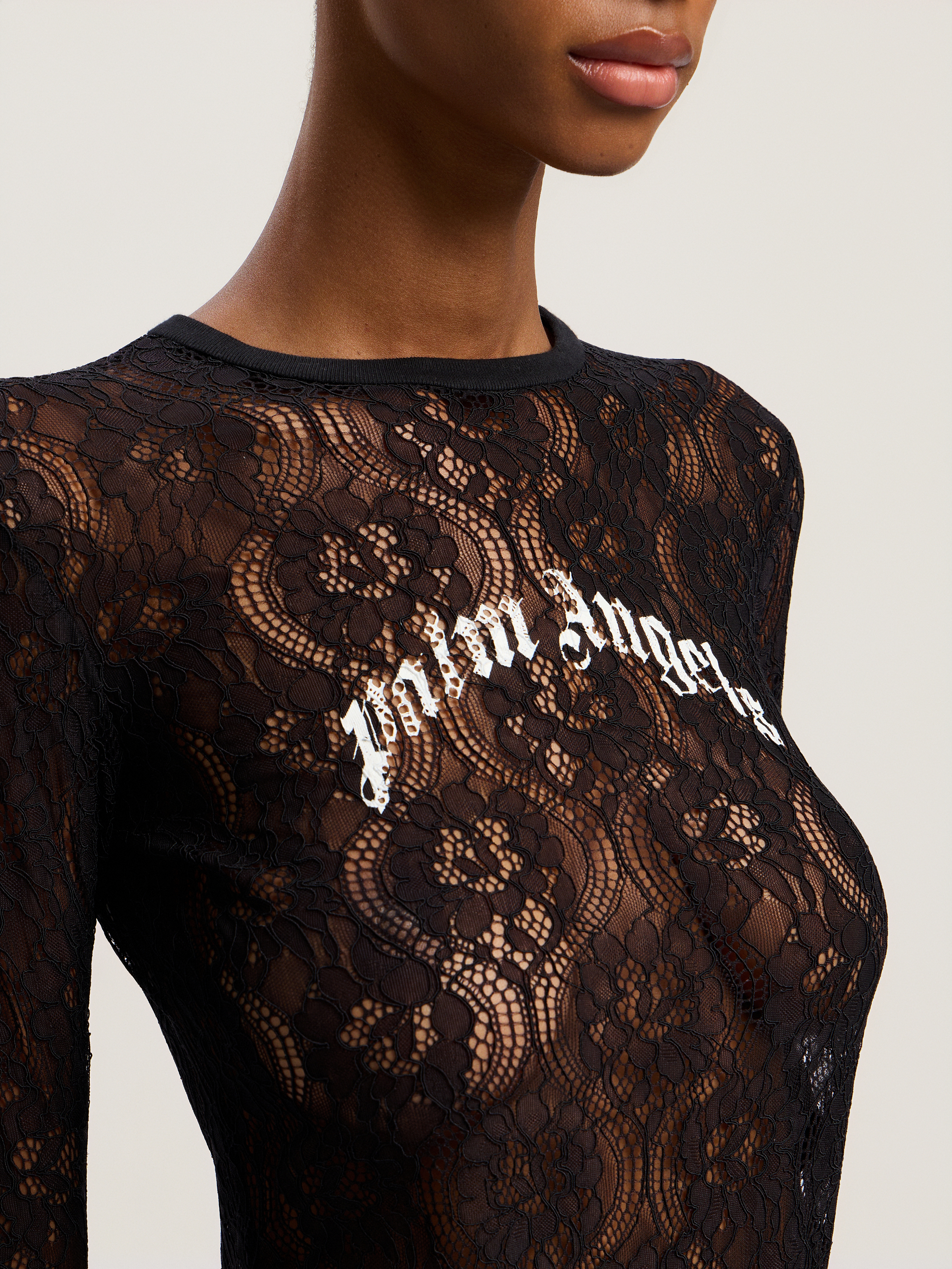 Palm Angels Curved Logo Lace Body In White