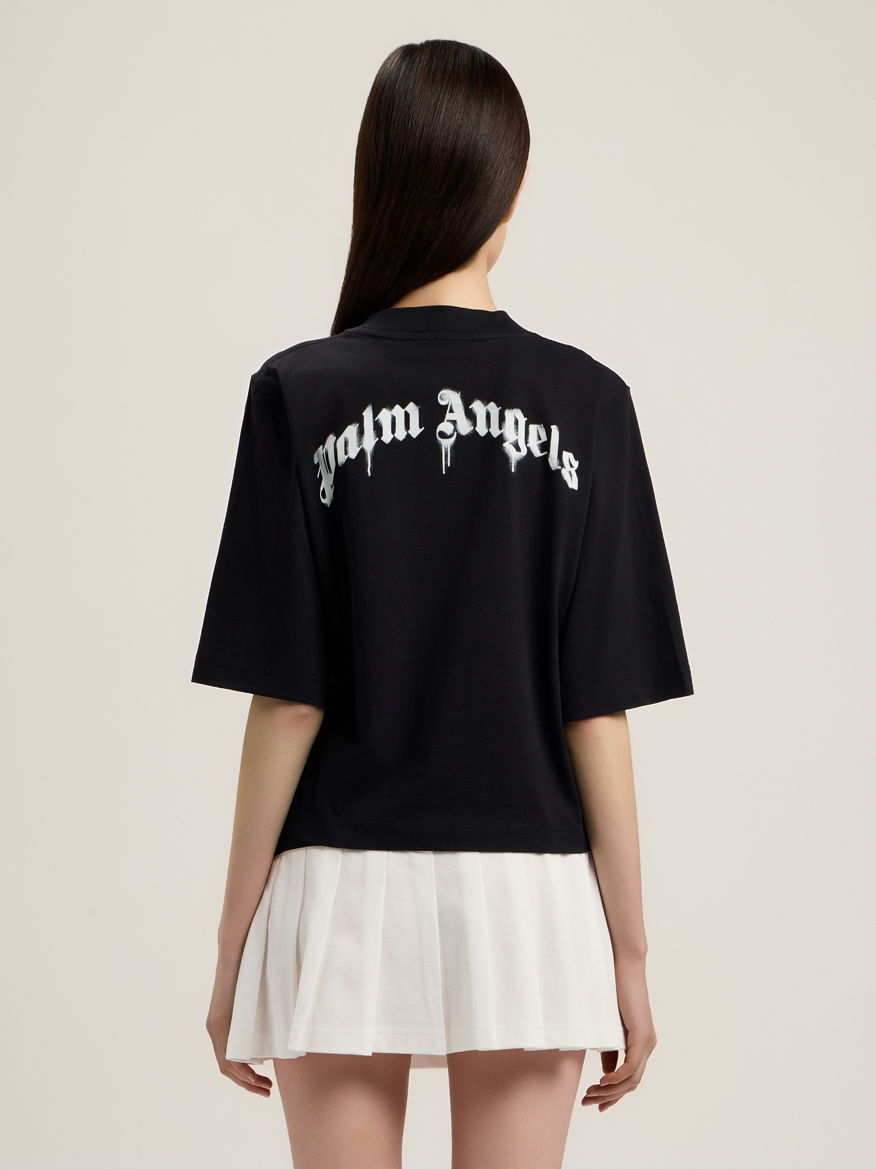 Palm Angels Curved Logo Relaxed Fit Boxy T Shirt In Black