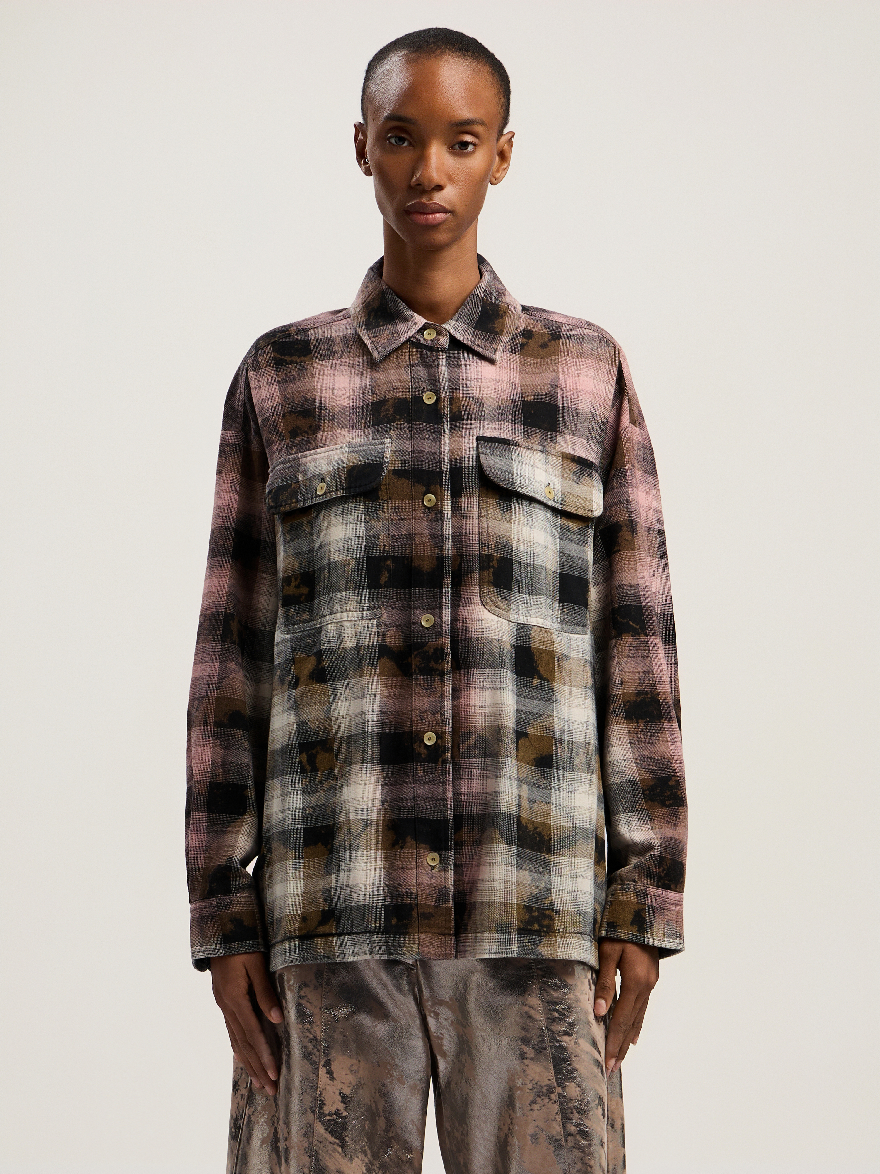 Palm Angels Curved Logo Coated Checkshirt In Brown