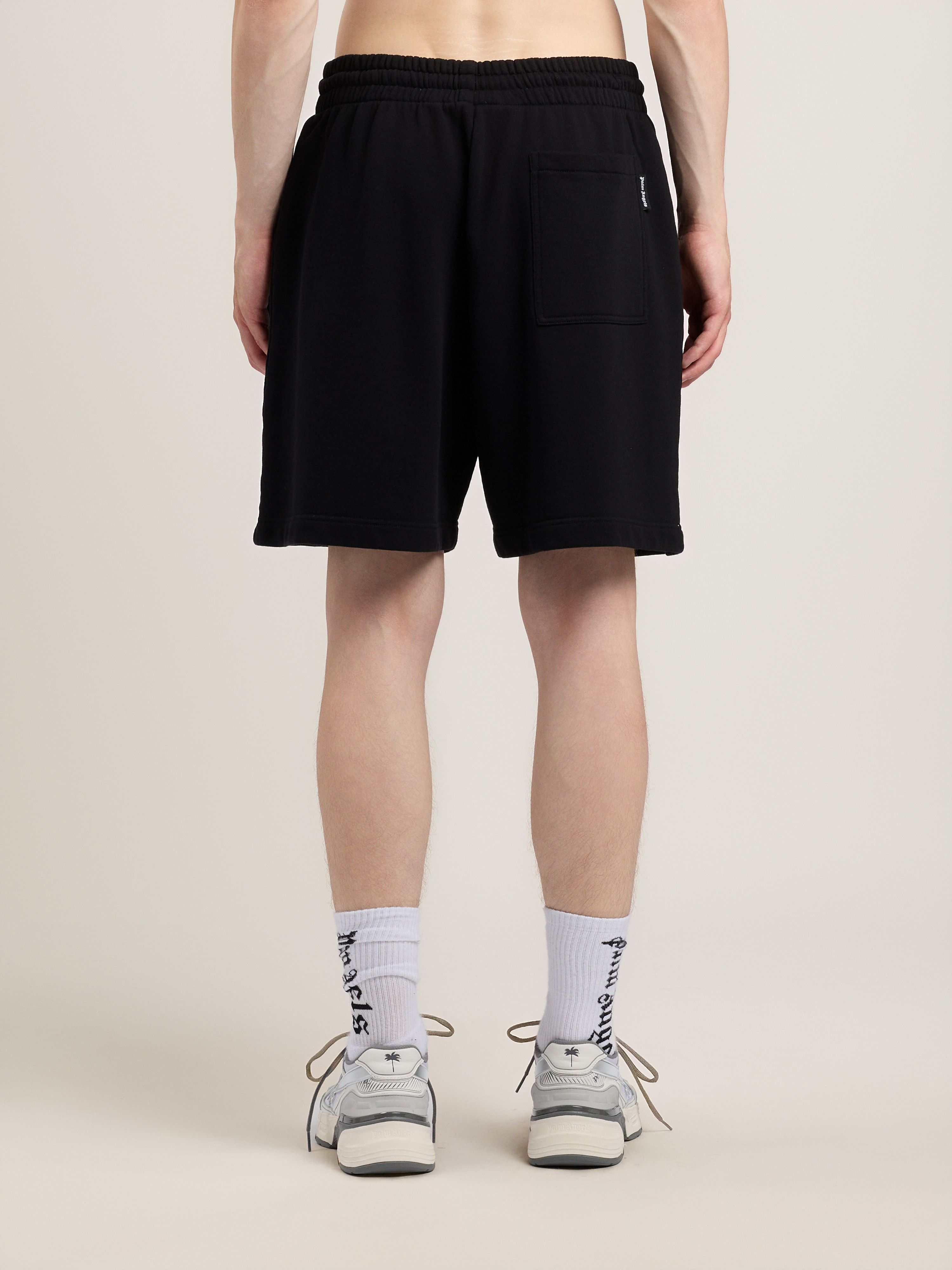 Palm Angels Men's Waist Logo Cotton Sweat Shorts In Black