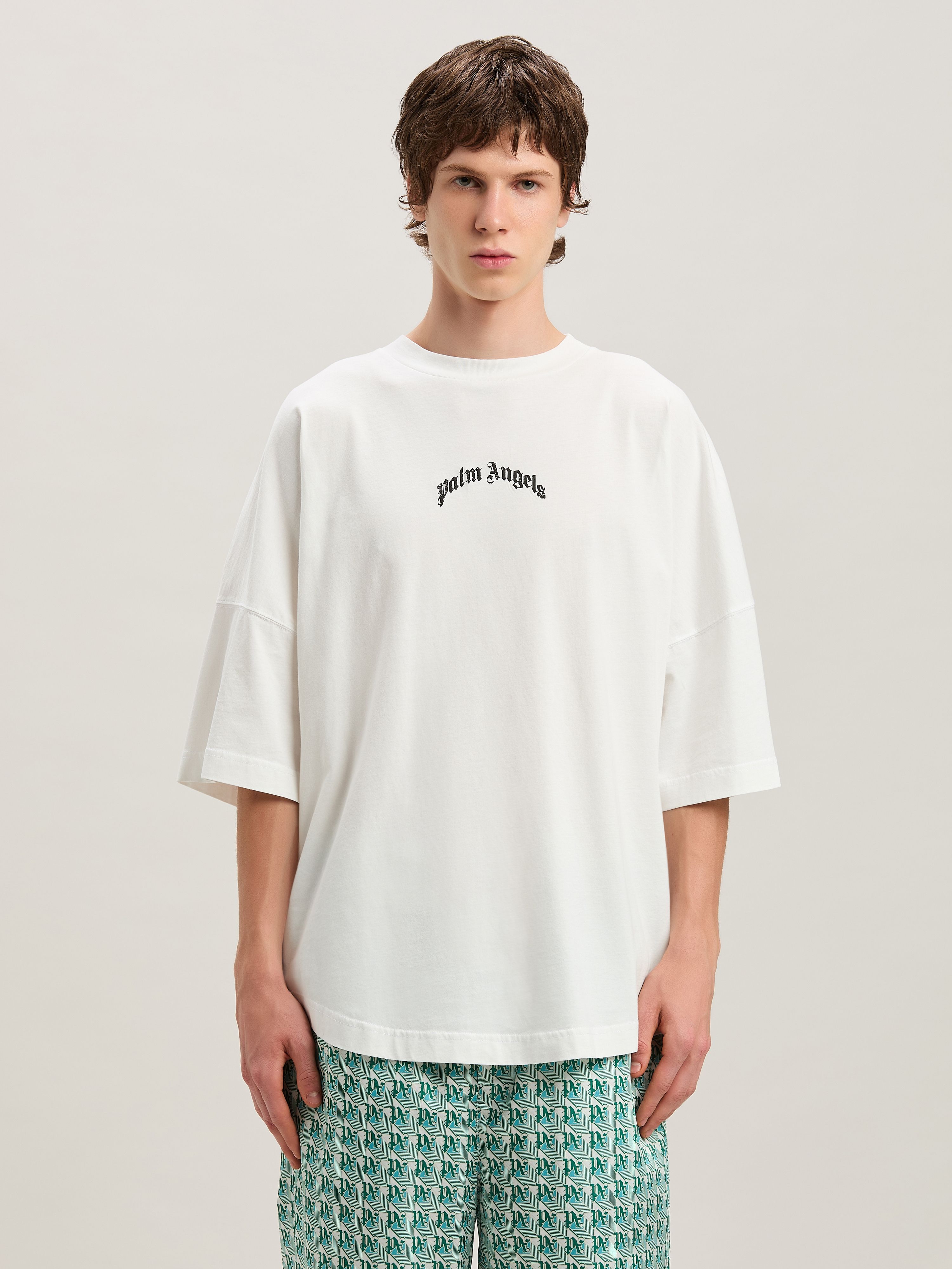 Palm Angels White Black Curved Logo T-shirt
