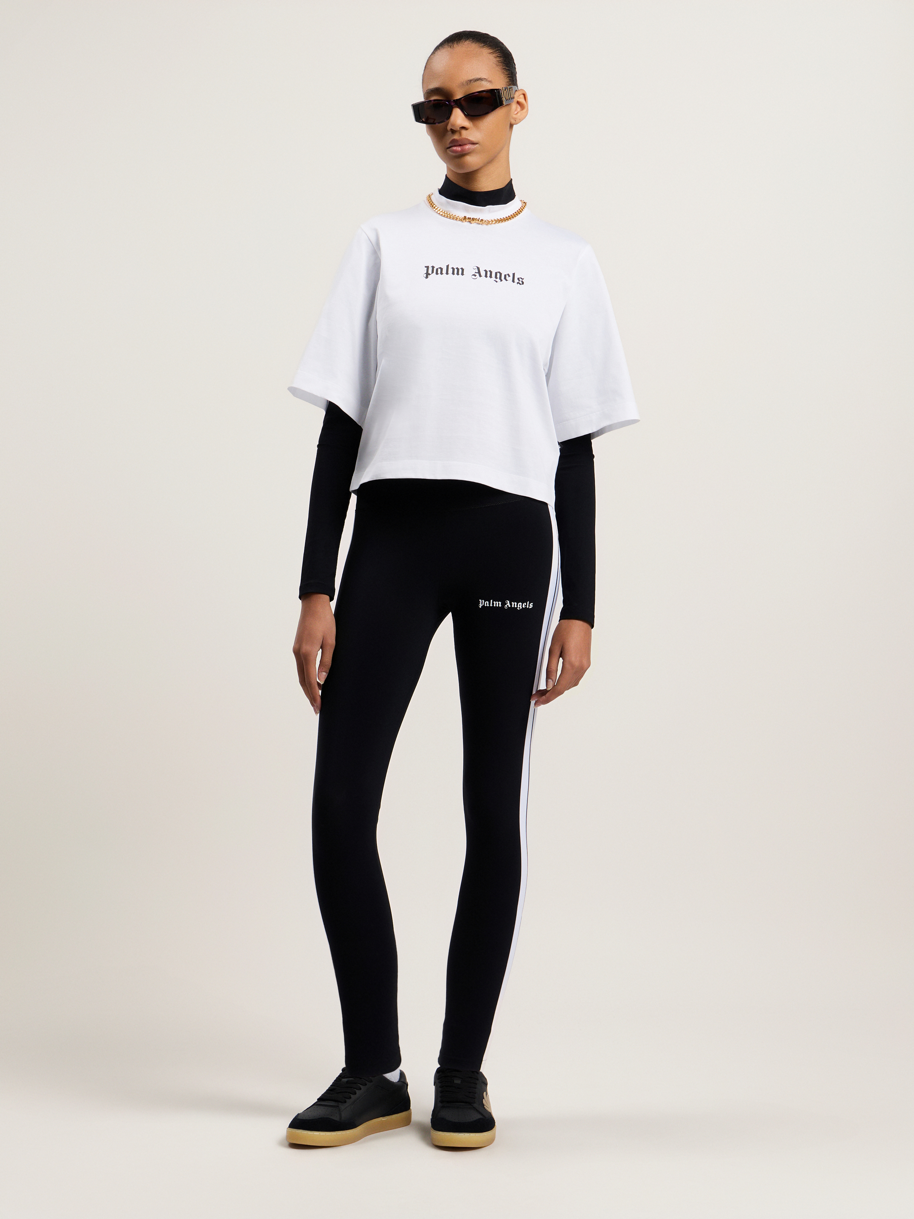 Palm Angels Classic Logo Cropped T-shirt In White