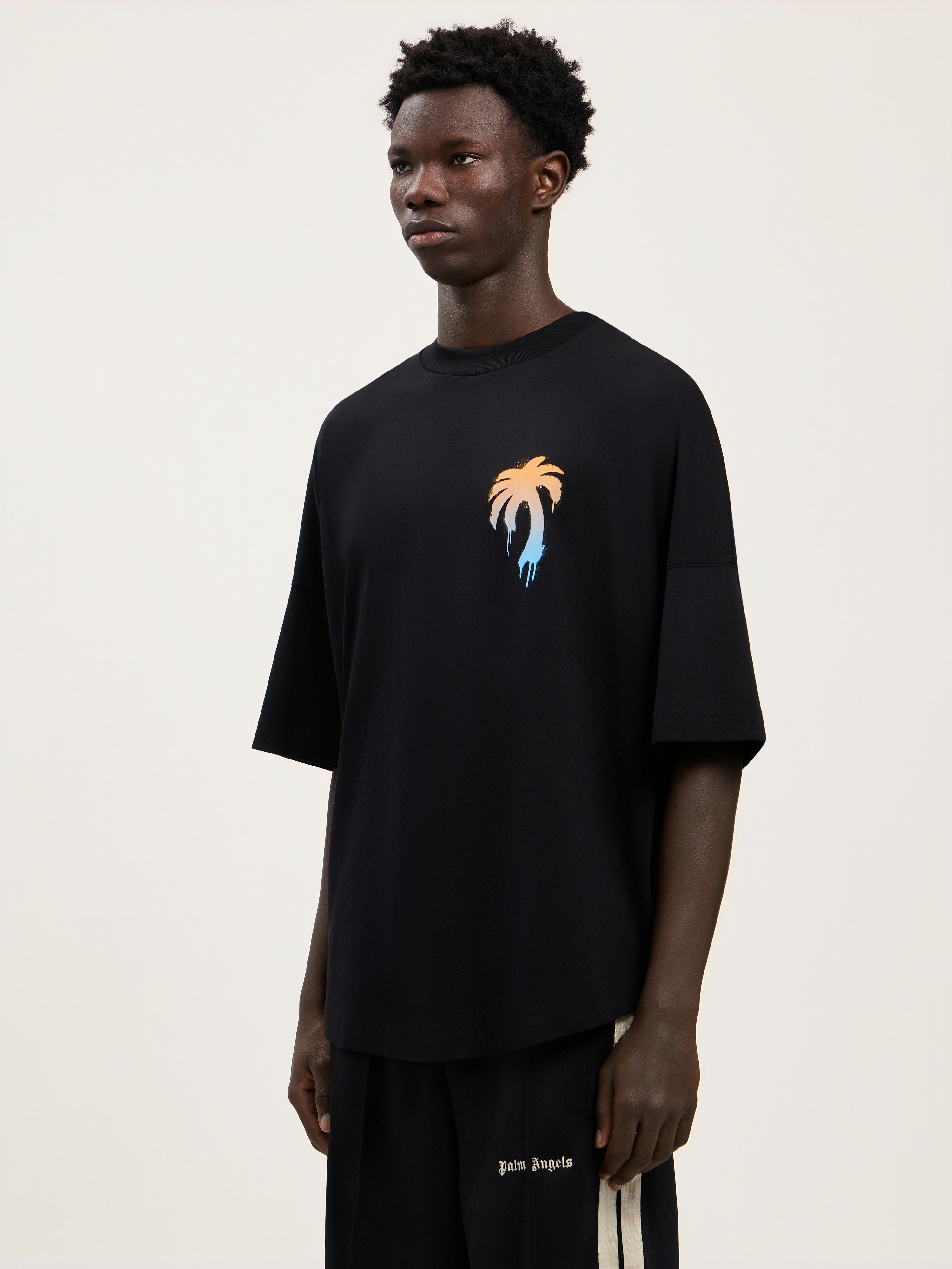 Palm Angels Oversized Black T-shirt With Graphic Palm Tree Design In Black