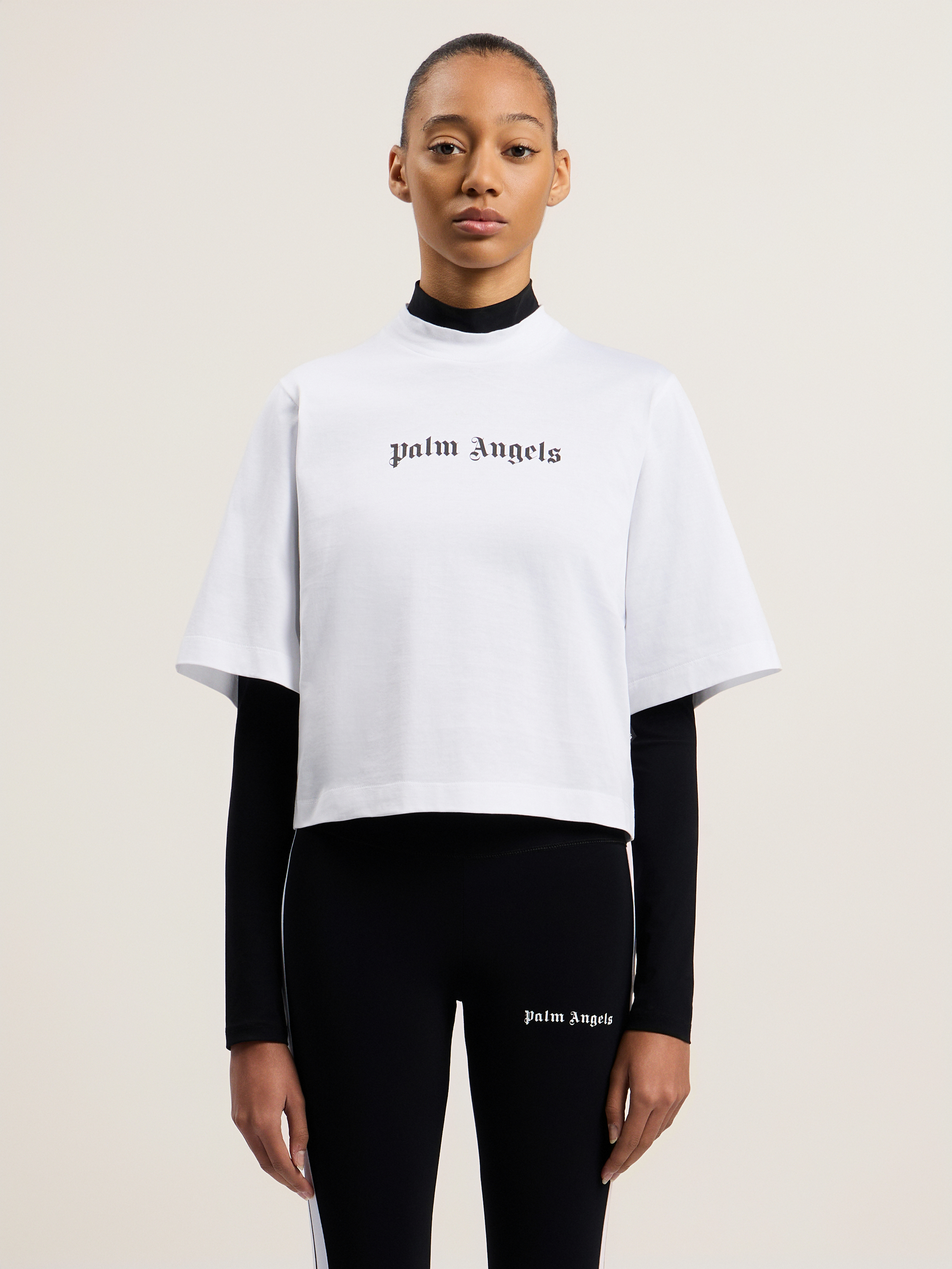 Palm Angels Classic Logo Cropped T-shirt In White