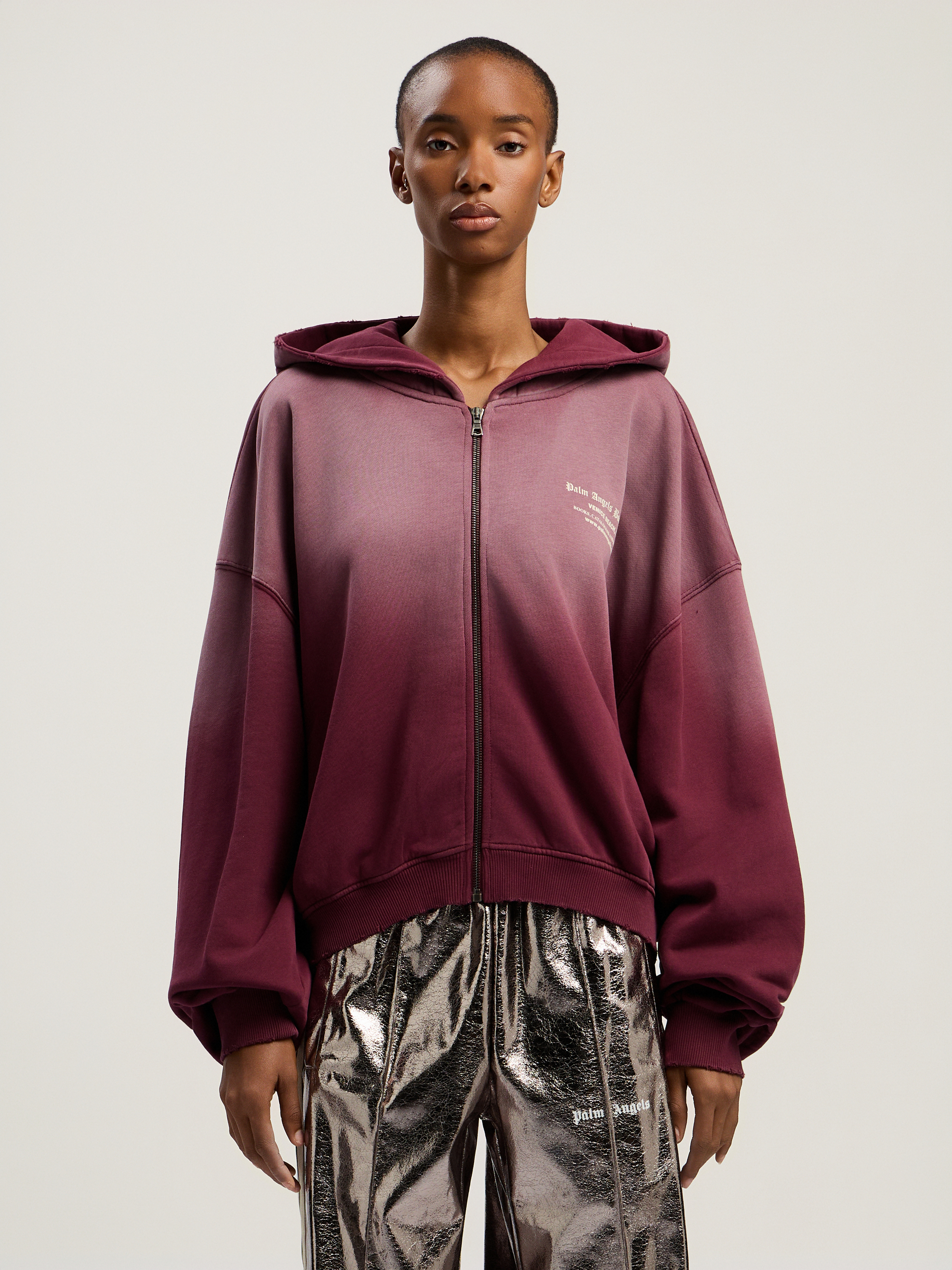 Palm Angels Book Club Zip Crop Hoody In Gray