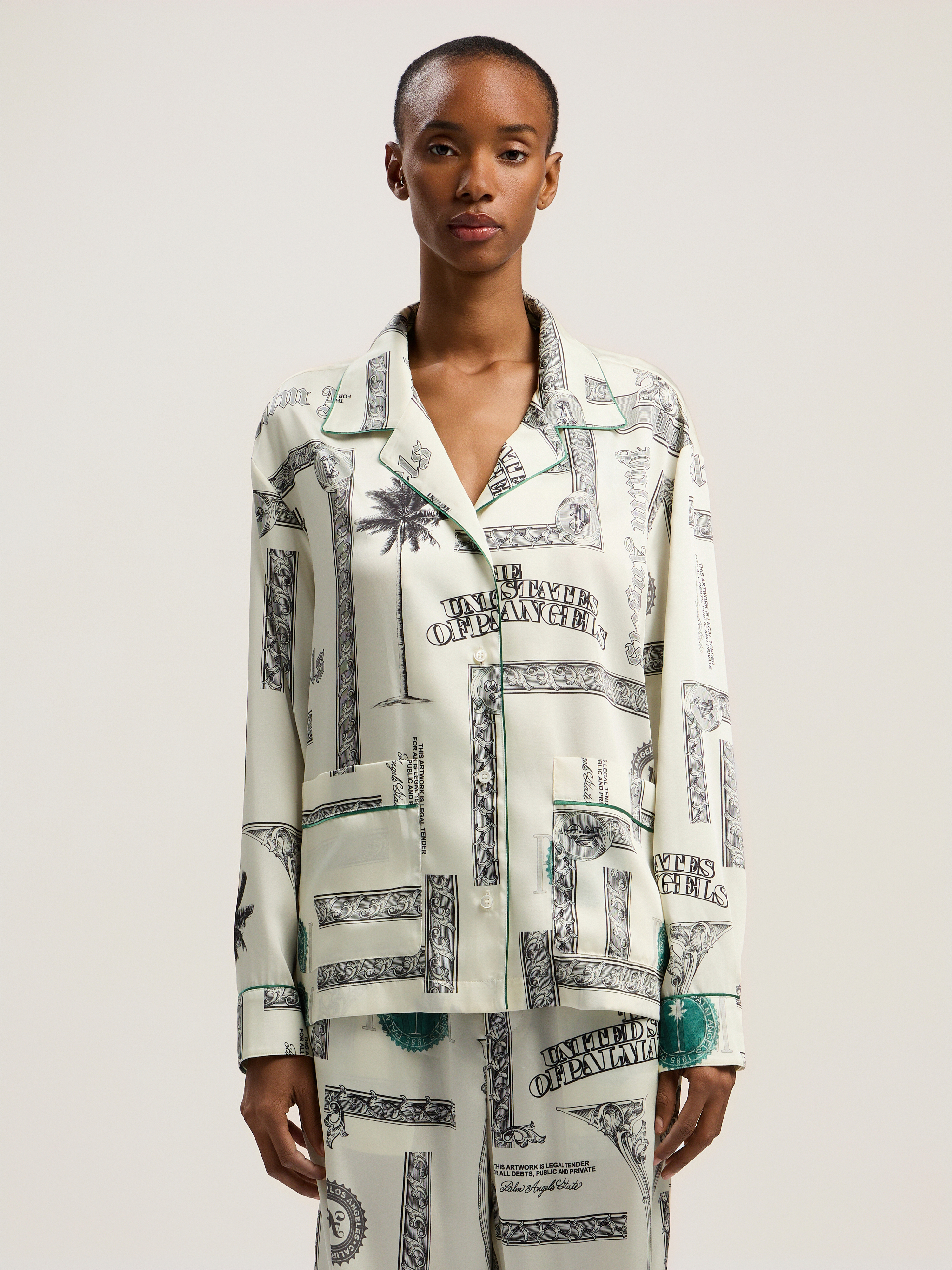 Palm Angels Dollar Print Pajama Shirt In Metallic