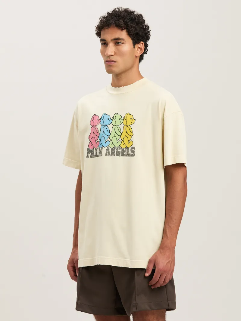 Palm Angels Ivory T-shirt With Front Bear Print