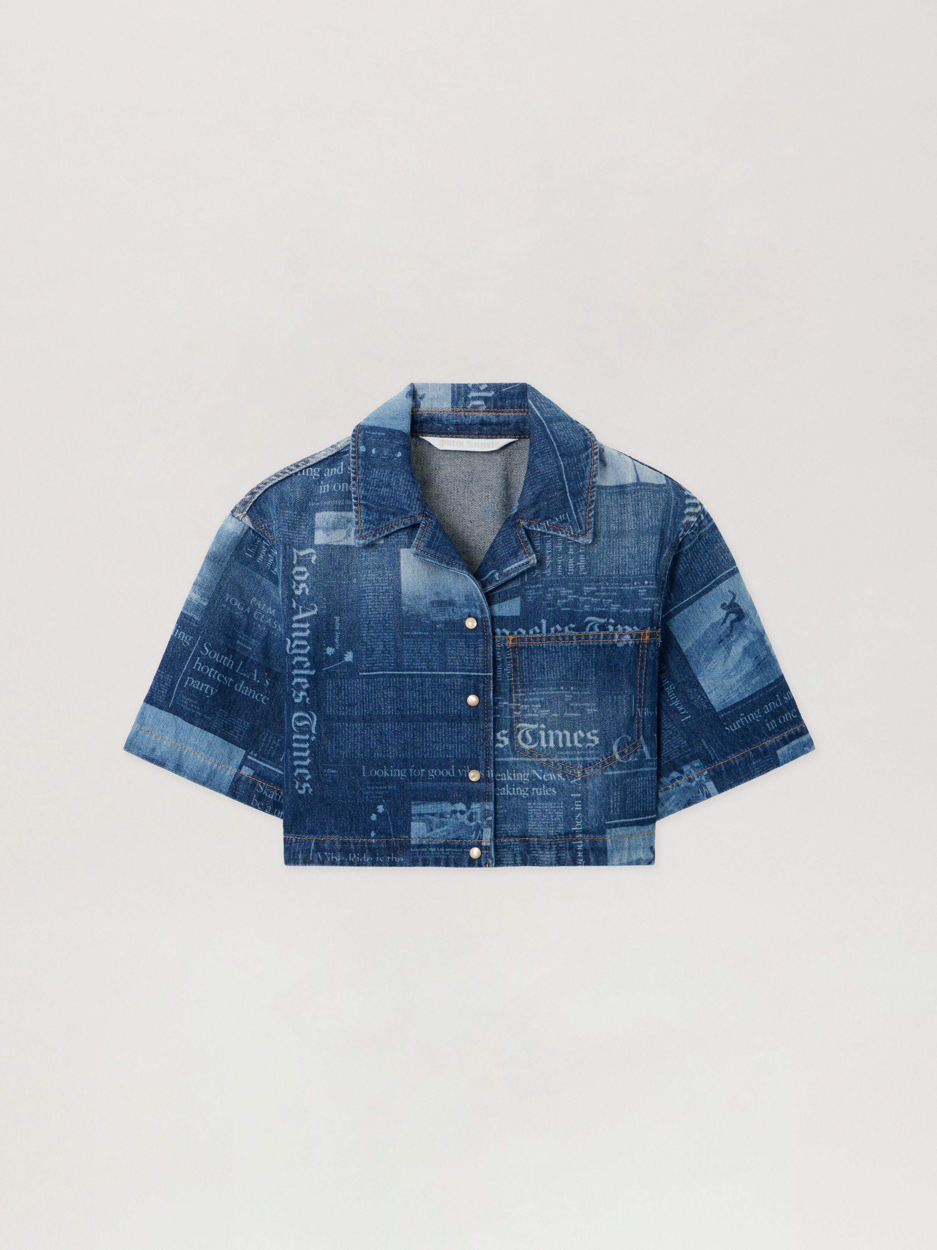 Palm Angels Blue Paxlatimes Denim Shirt Woman Medium - Dusty