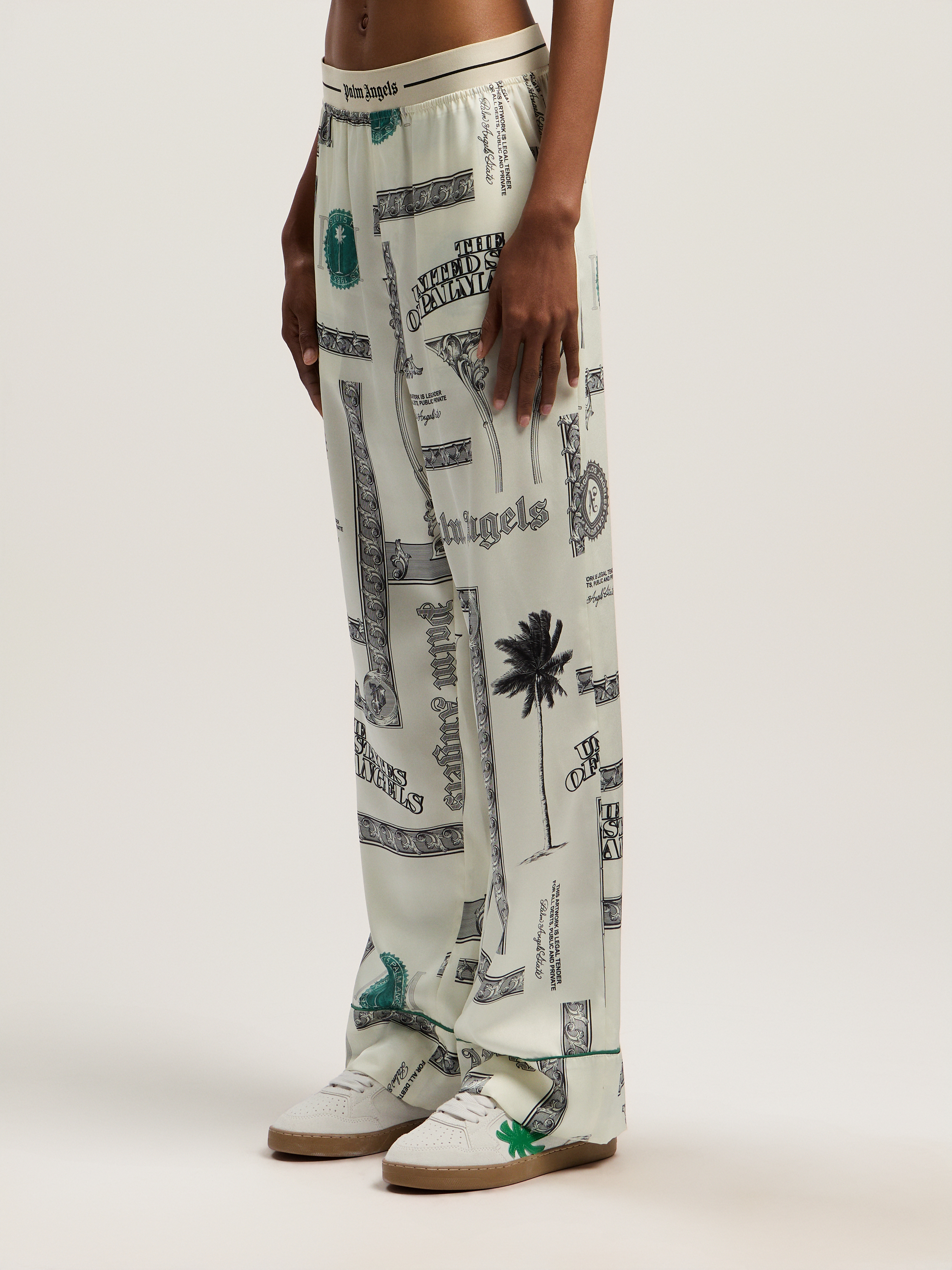 Palm Angels Dollar-print Elasticated Pajama-style Pants In Blue