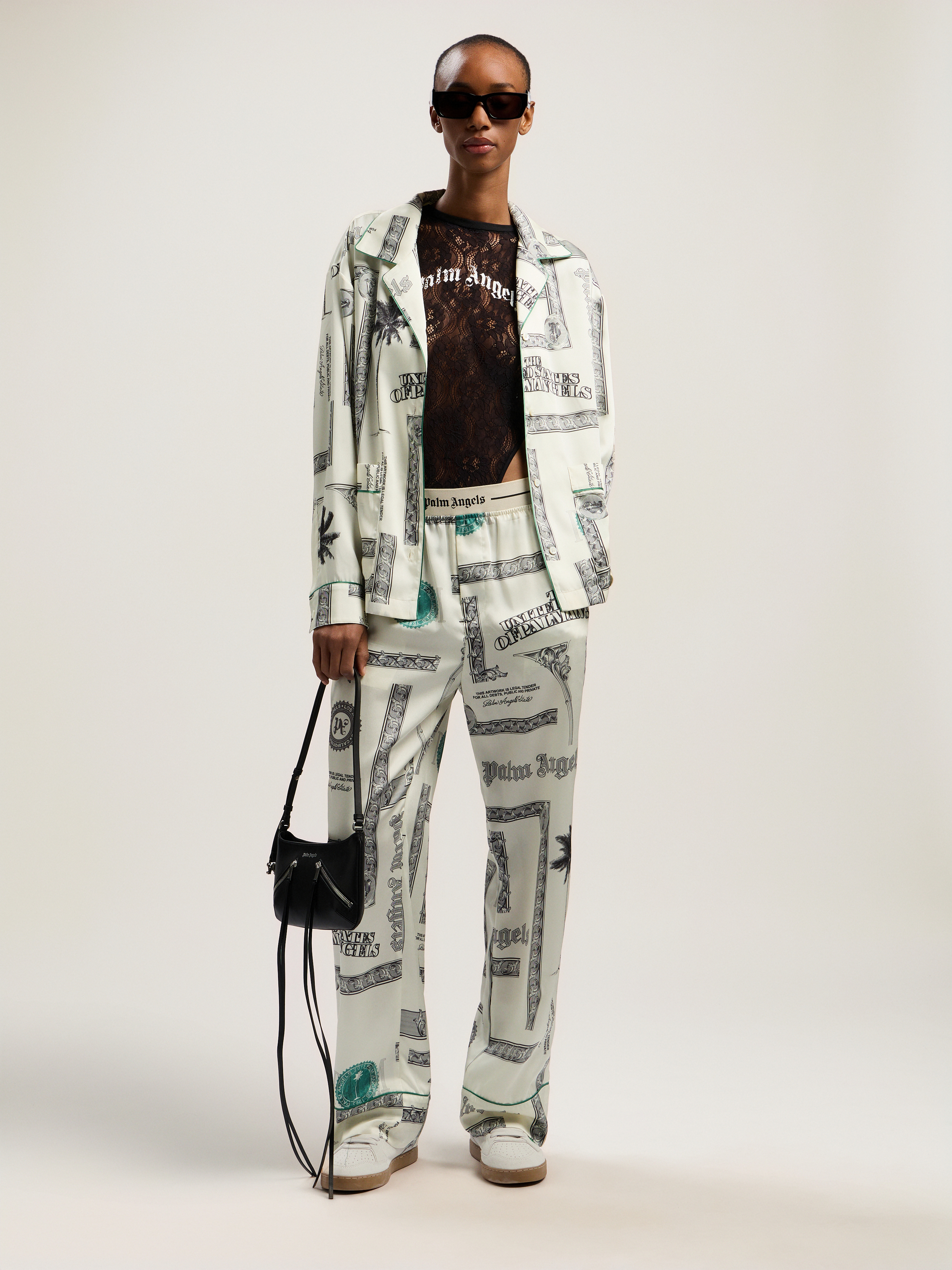 Palm Angels Dollar Print Pajama Shirt In Metallic