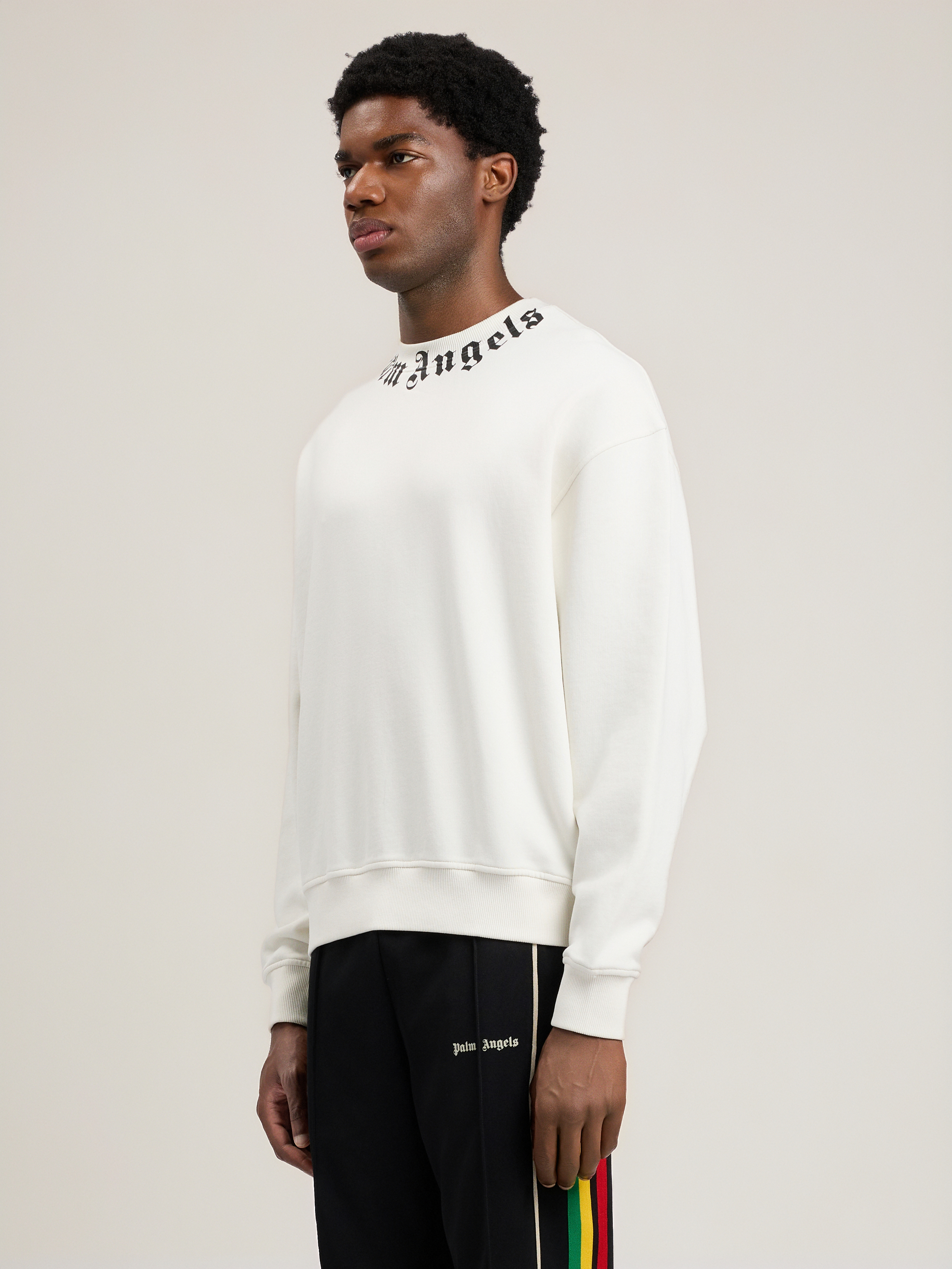 Palm Angels Relaxed-fit Cotton Sweatshirt With Signature Print In White