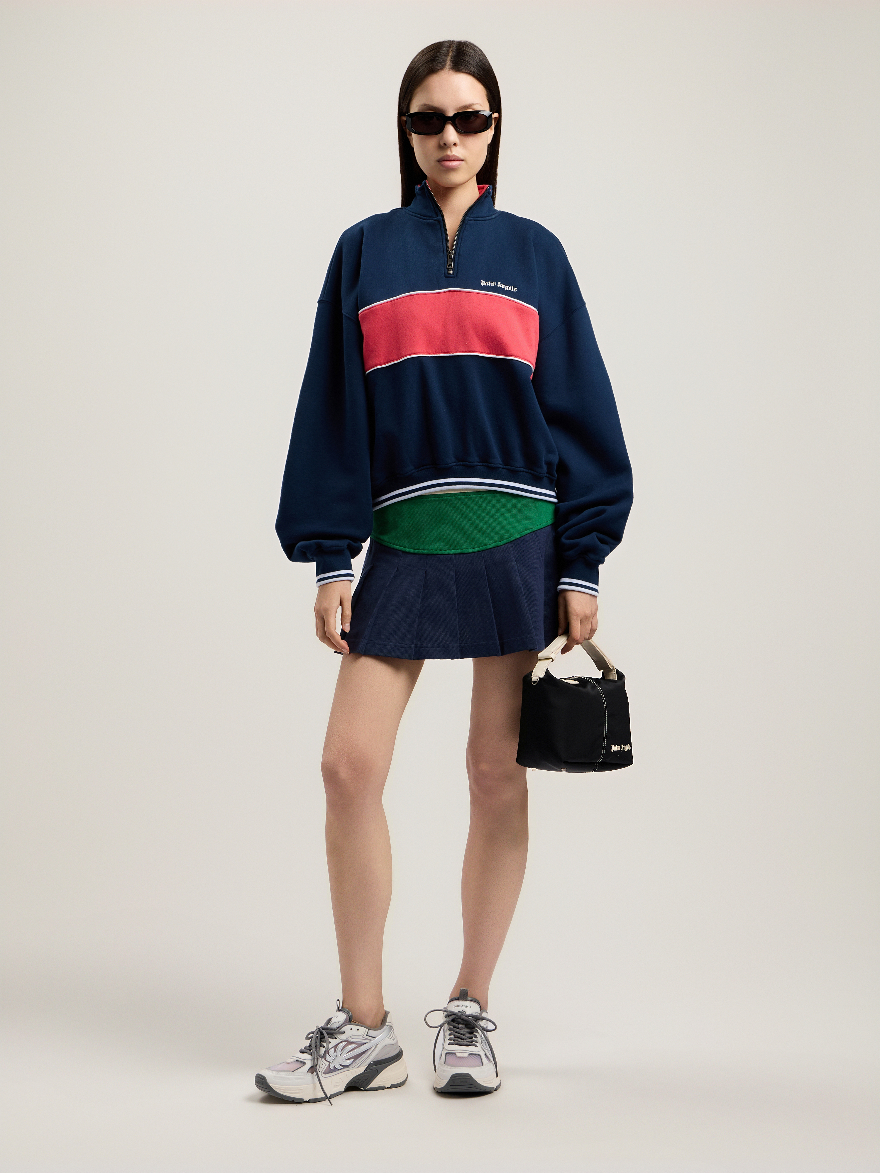  Palm Angels Classic Logo Half-zip Sweatshirt Woman  Navy Blue Red 
