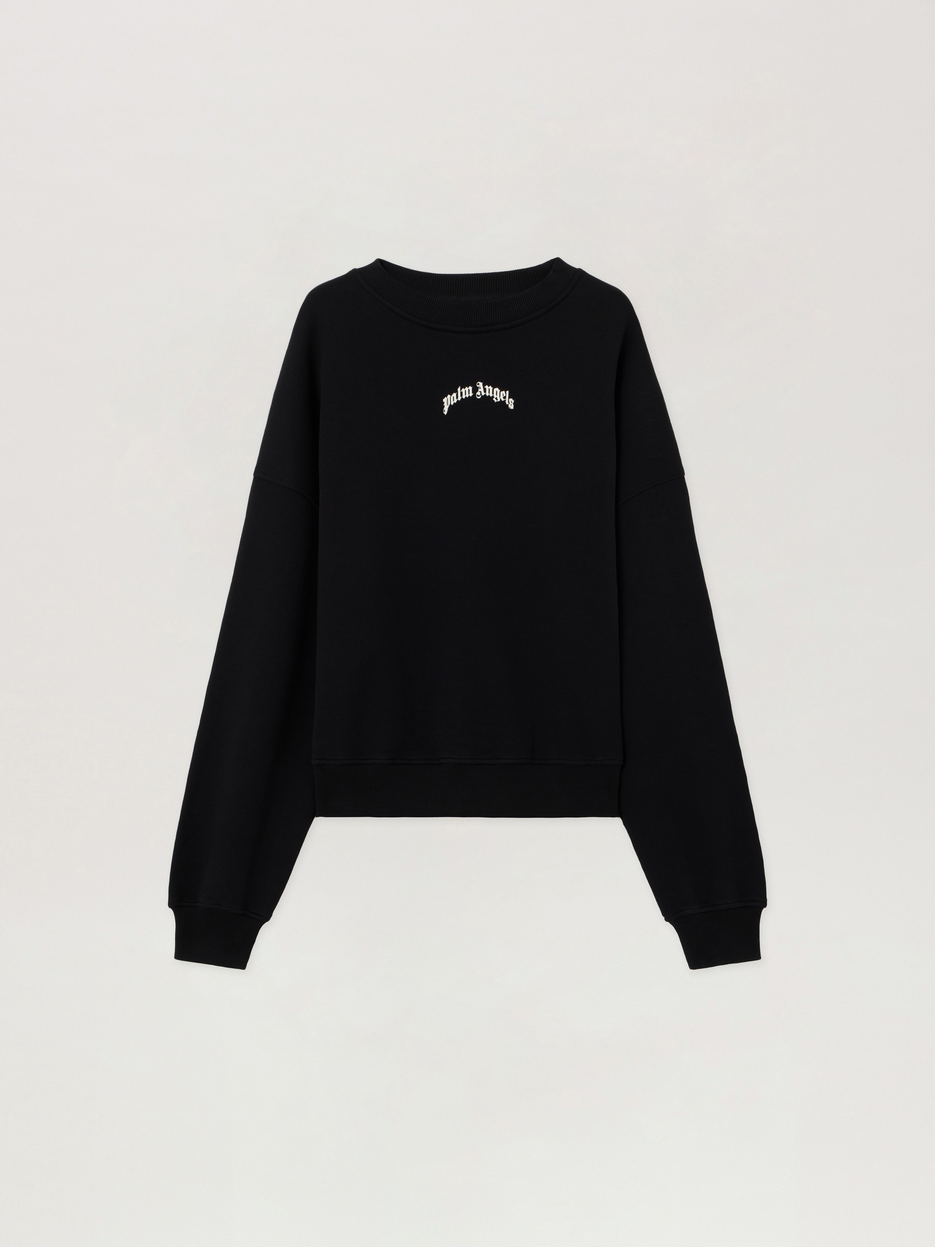 Palm Angels Men Black Back Curved Logo Sweatshirt, L Luxury Sweatshirts & Hoodies For Men Darveys
