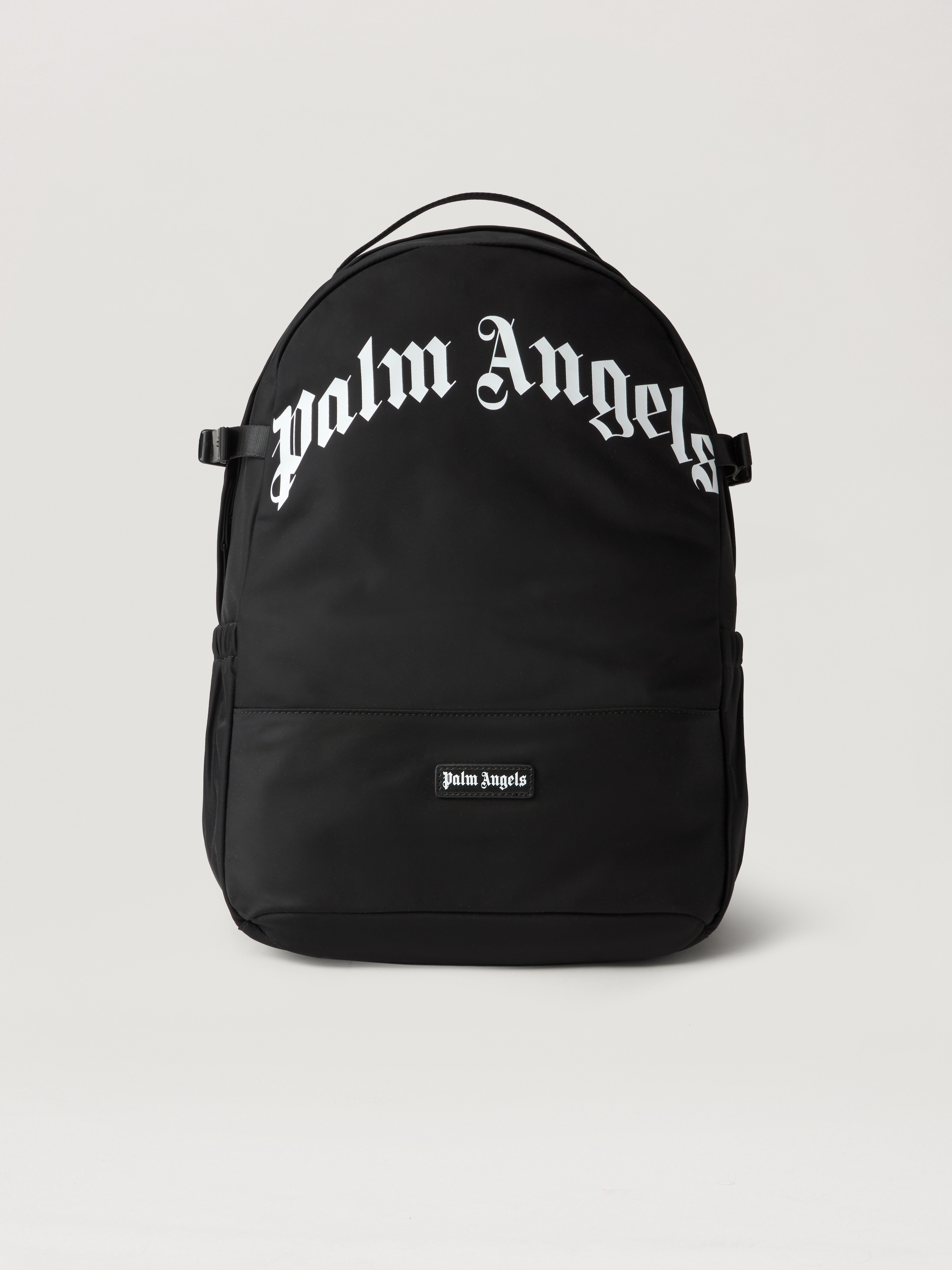 Curved Logo Backpack in BLACK WHITE for Men | Palm Angels®