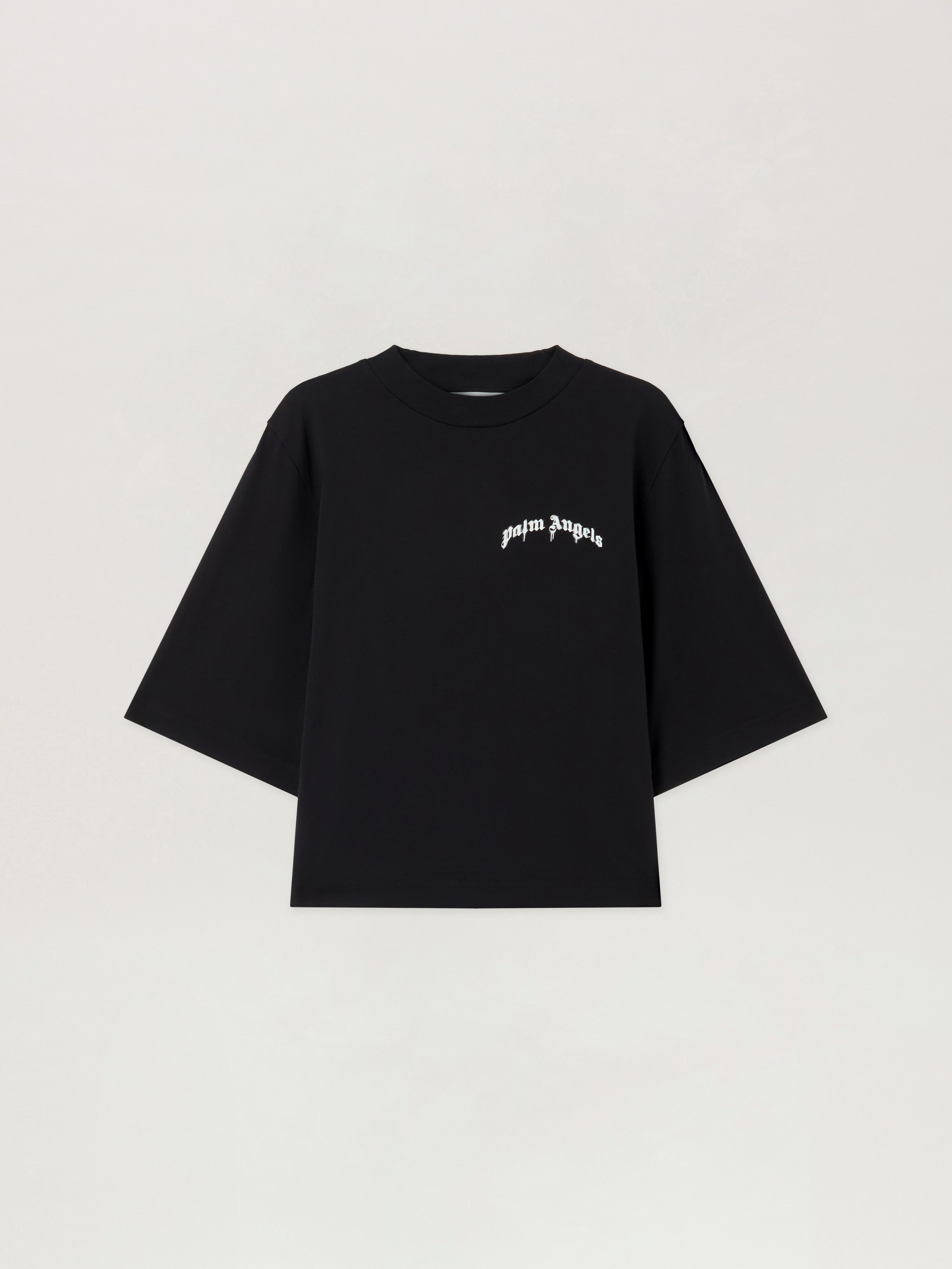 Palm Angels Curved Logo Relaxed Fit Boxy T Shirt In Black