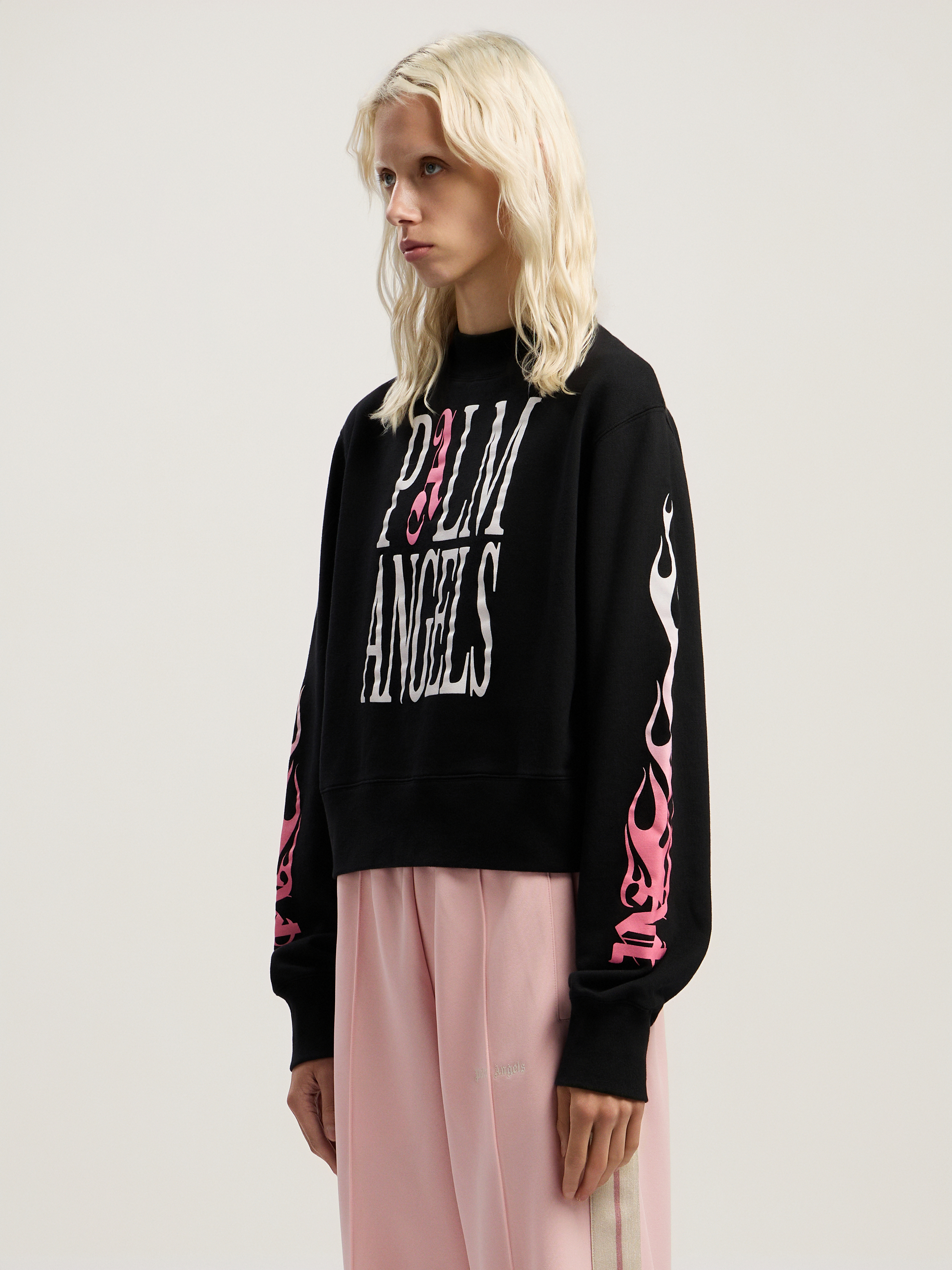 Palm Angels Flames Fitted Crew Sweatshirt In Neutral
