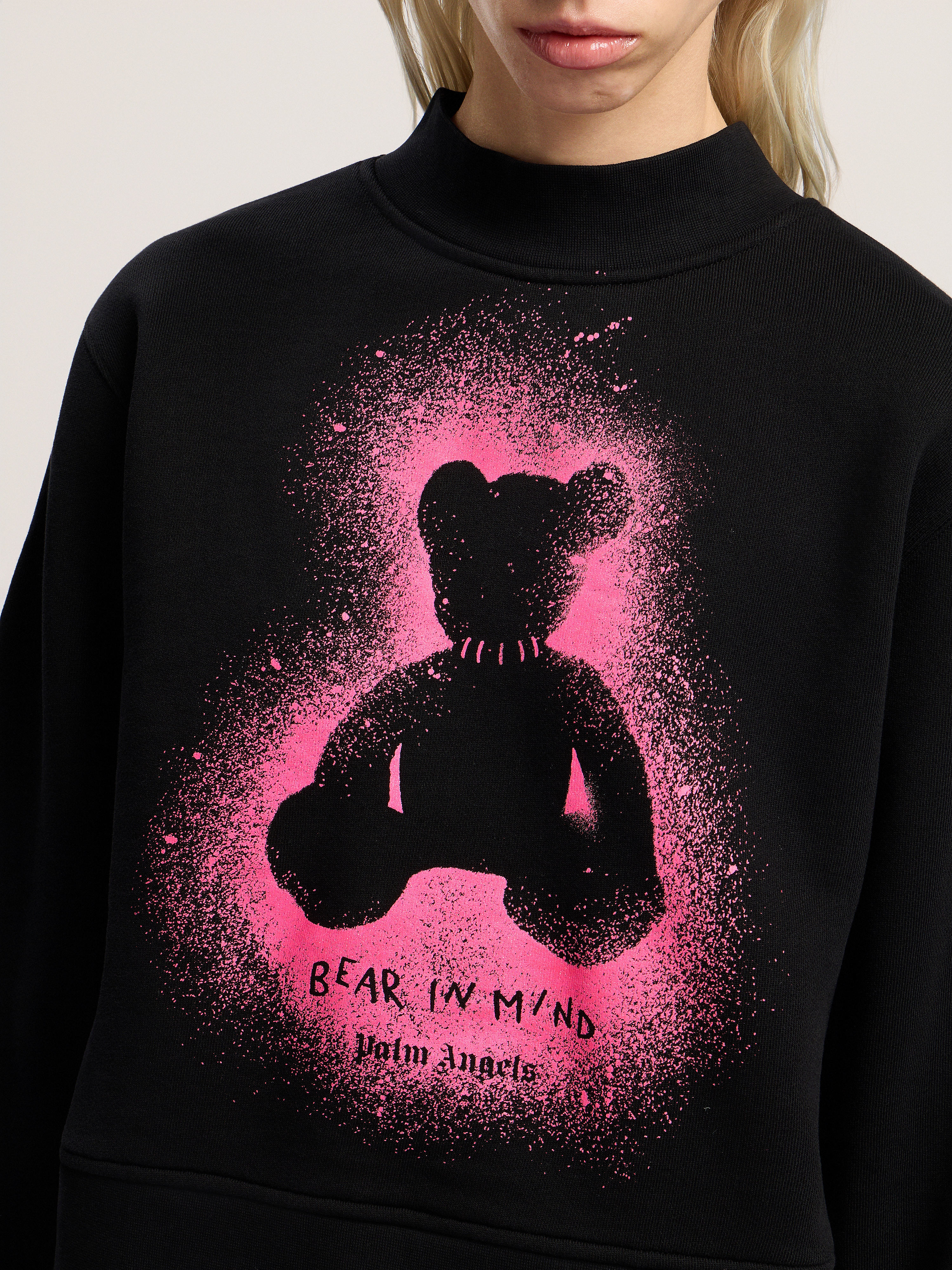 Palm Angels Cropped Black And Fuchsia Graphic Sweatshirt In Black