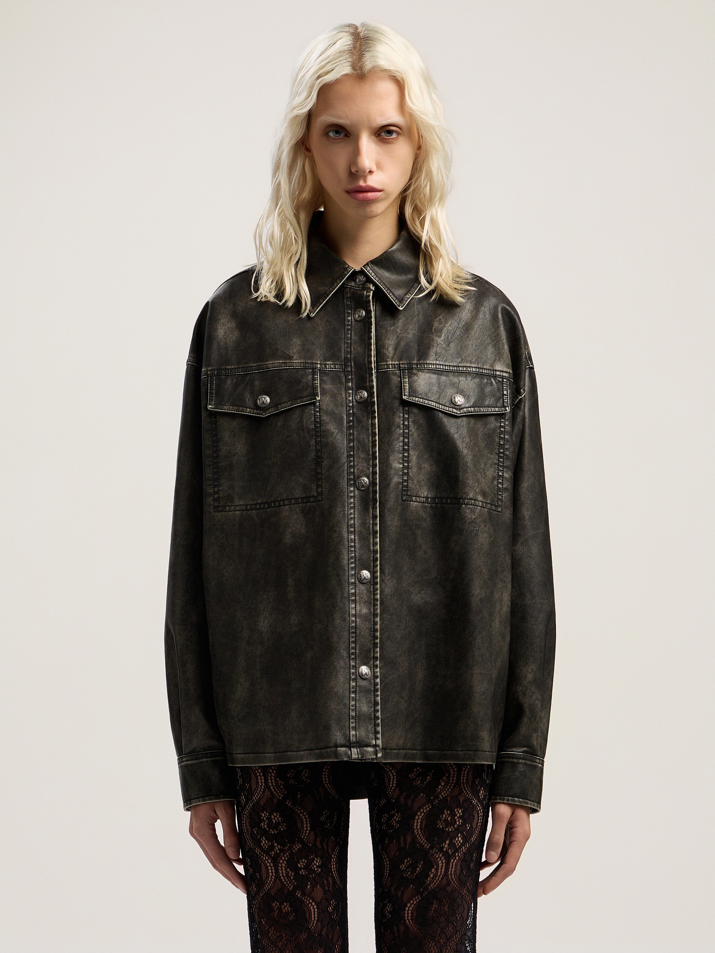 Palm Angels Curved Logo Coated Overshirt In Multi