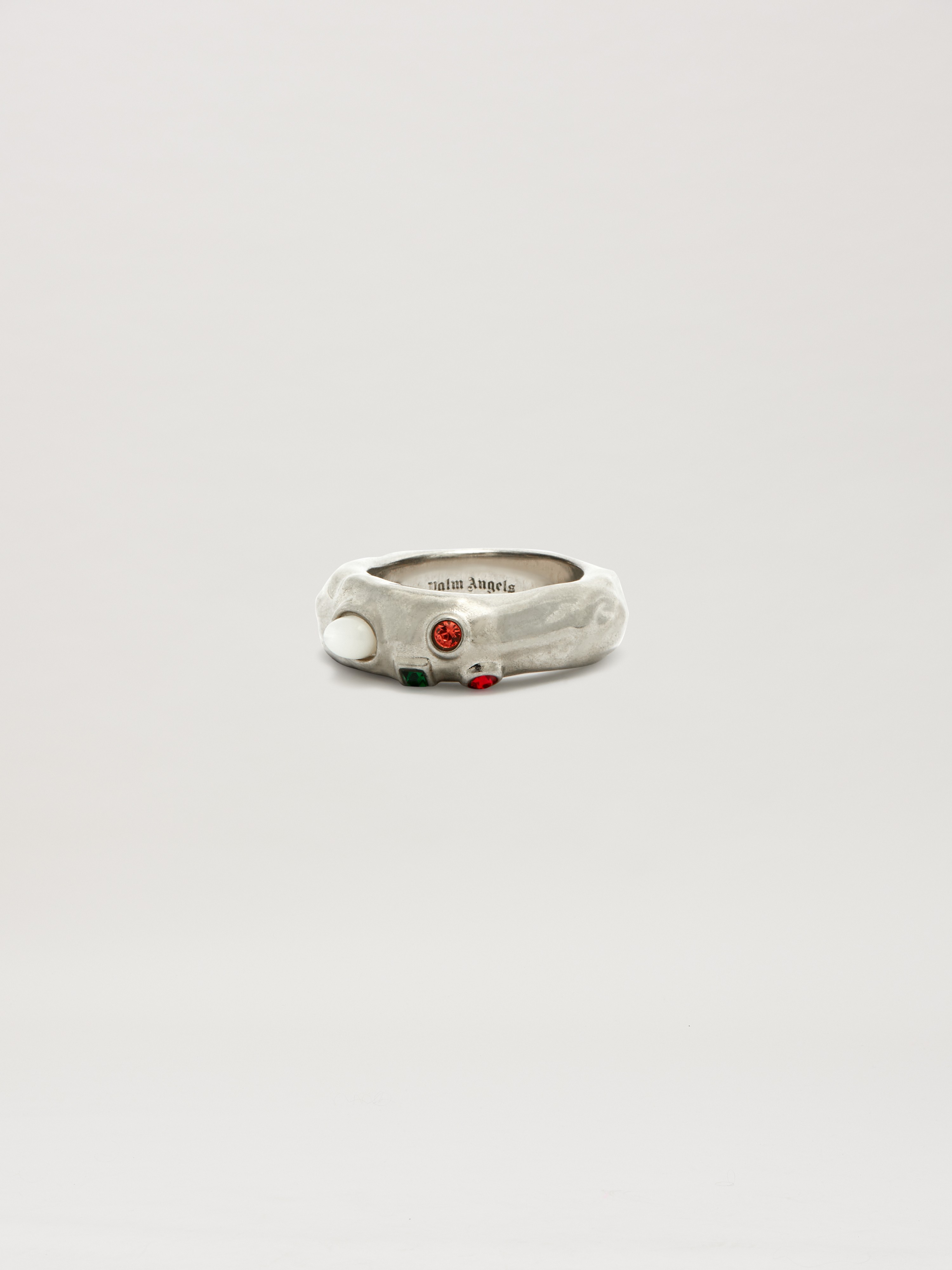 Palm Angels OVAL MELTED STRASS RING SILVER - MULTICO