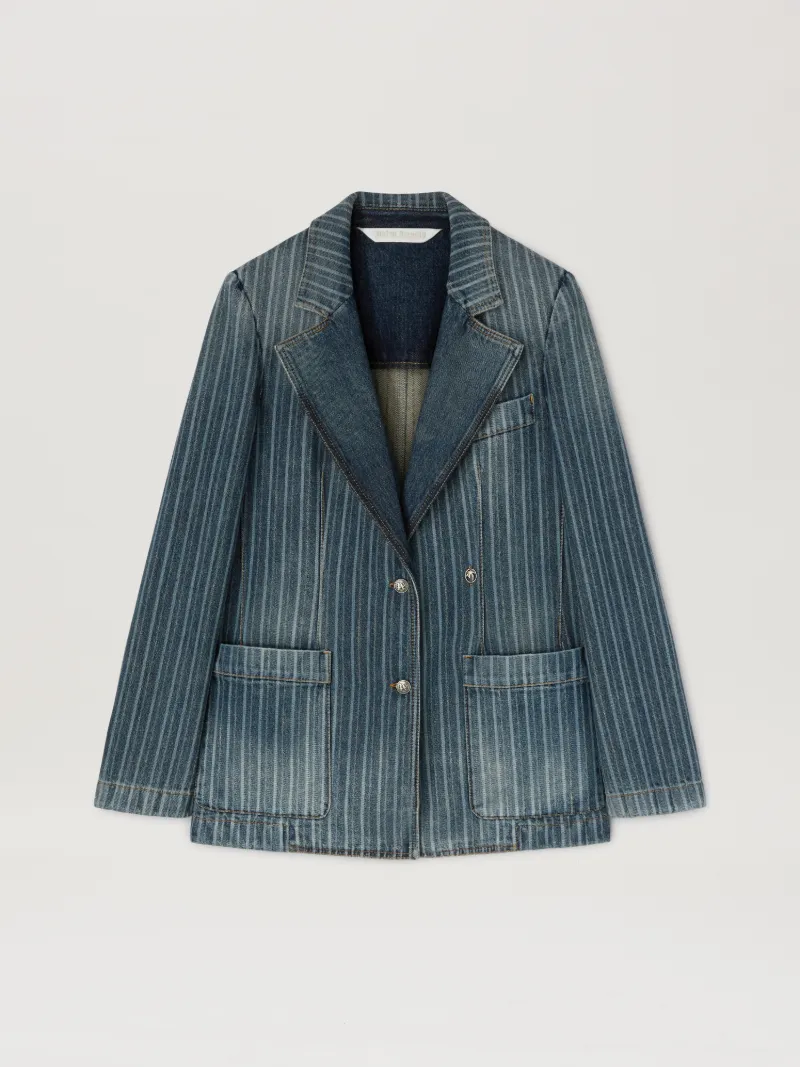 Palm Angels LASER PINSTRIPE DENIM BLAZER LIGHT BLUE