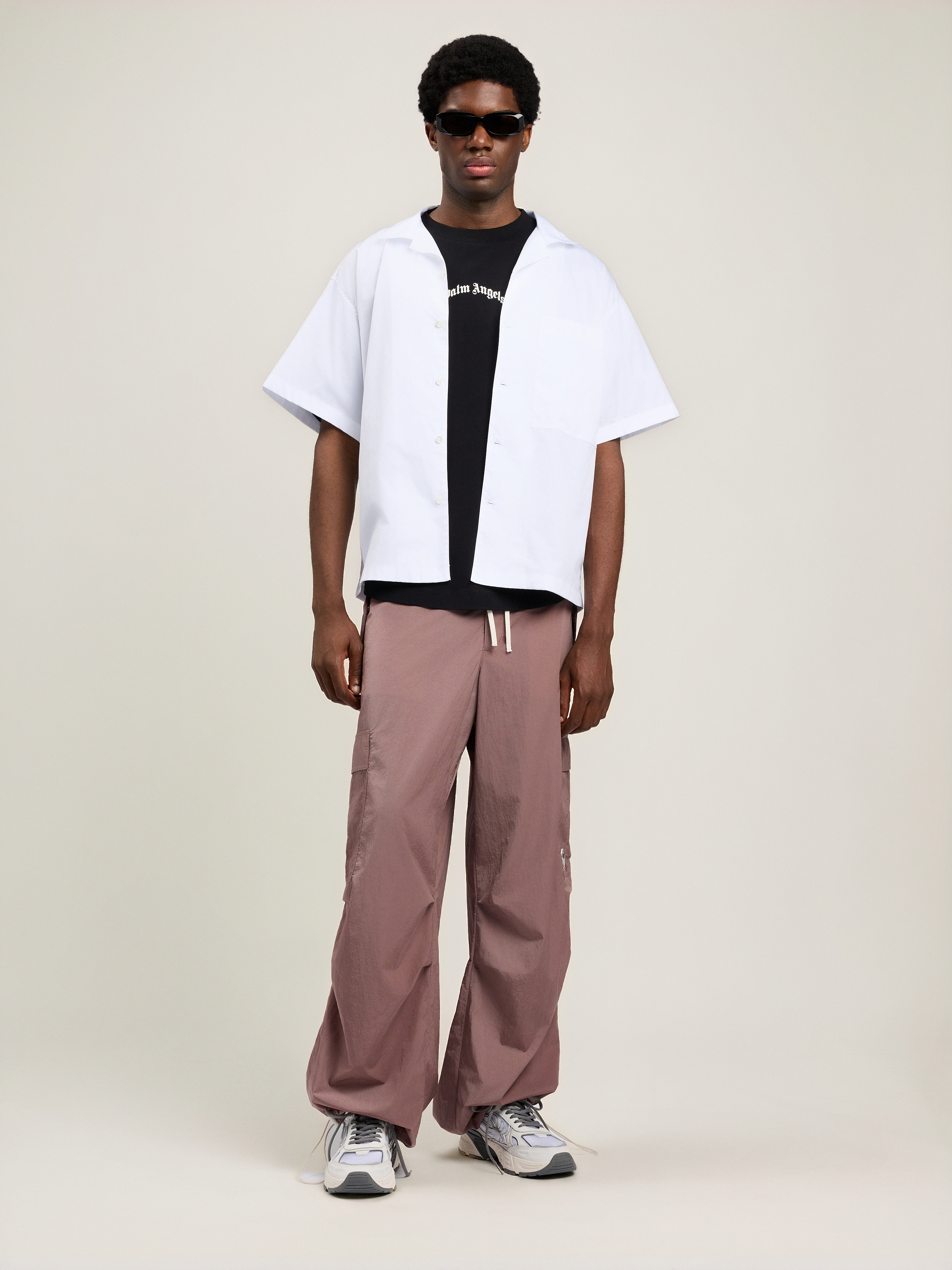 Palm Angels "back Curved Logo Oversized" Short Sleeves T-shirt Clothing In Black
