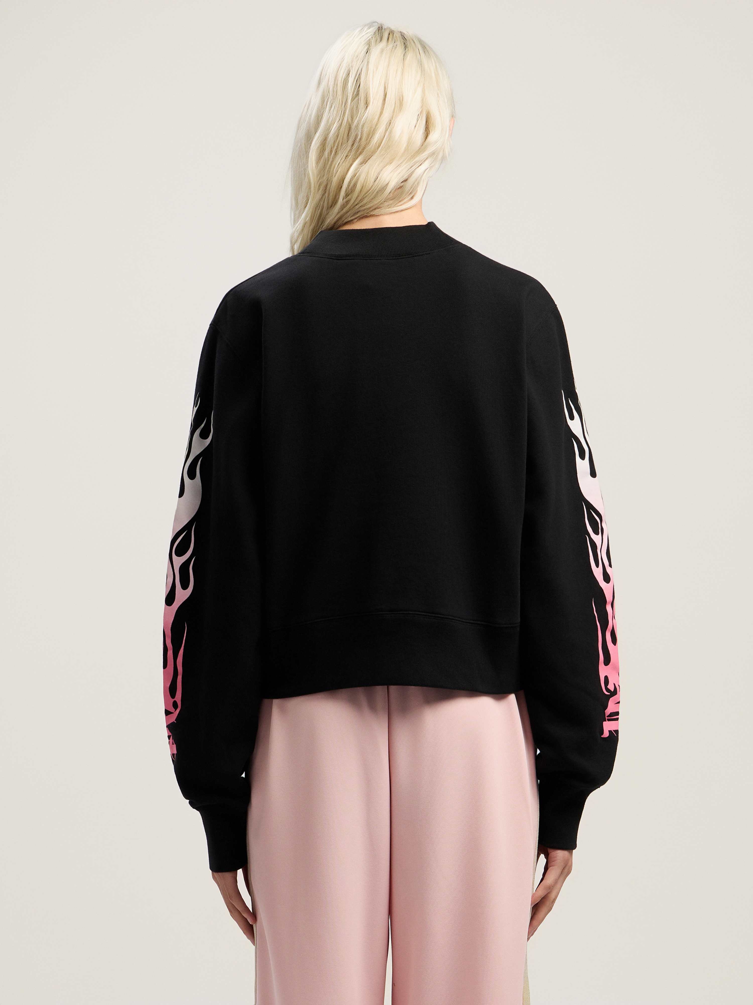 Palm Angels Flames Fitted Crew Sweatshirt In Neutral